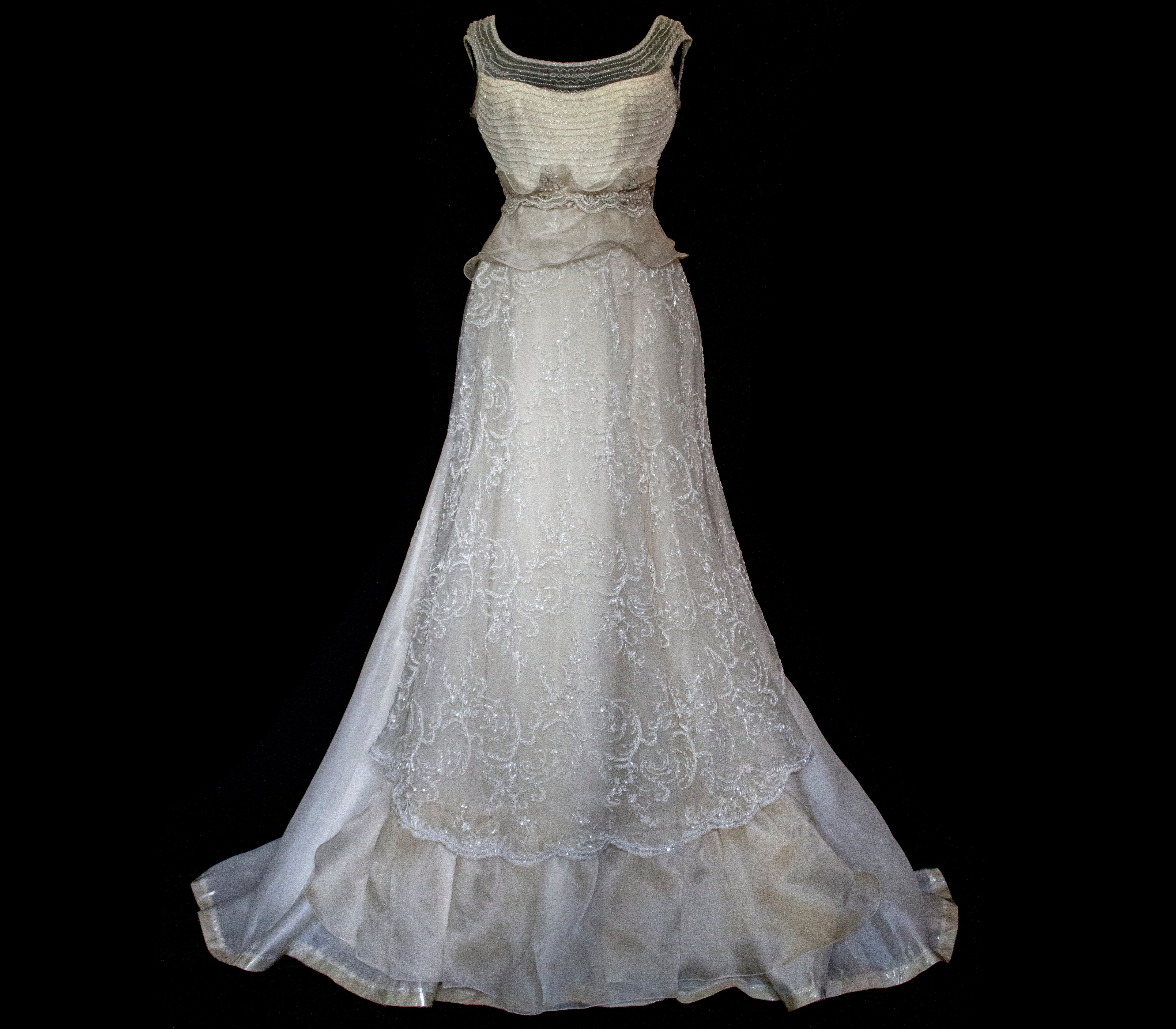 Vintage 90s A-Line Wedding Dress | Embroidered Silk Organza Bridal Gown - 367
