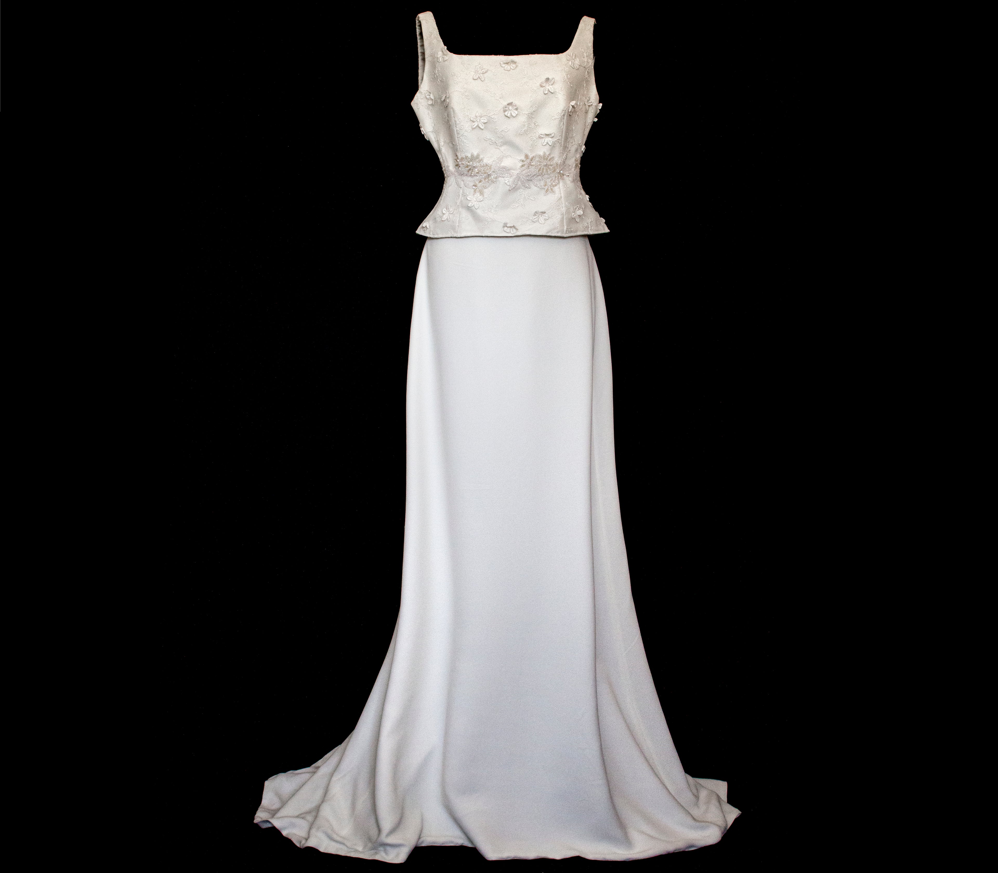 293 - UNIQUE UPCYCLED 3-PIECE BRIDAL SET: 3D FLORAL TOP, MIKADO SKIRT & BRIDAL VEST