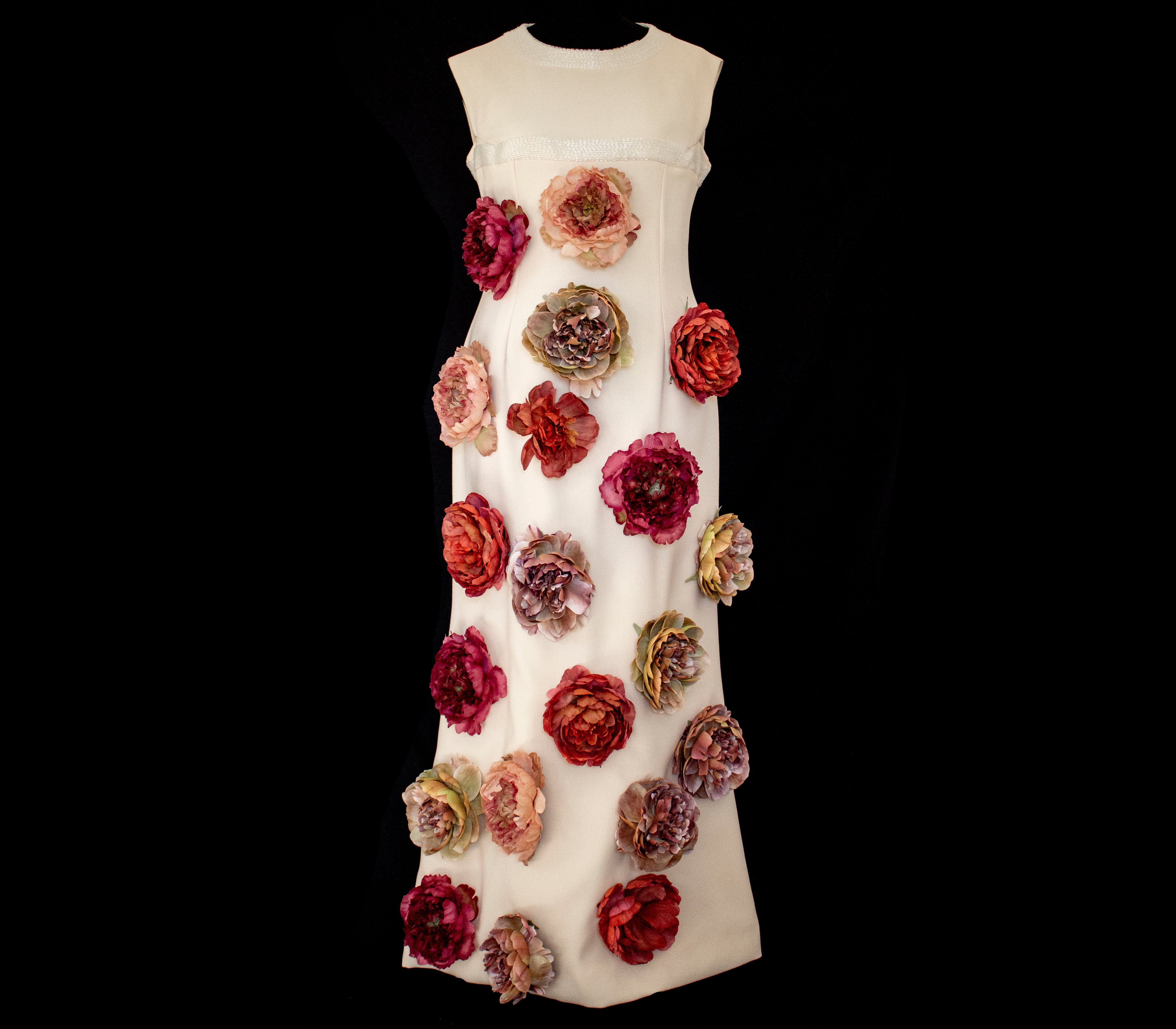 326 - SUSTAINABLE VINTAGE BRIDAL SET: WOOL CREPE DRESS & JACKET WITH COLORFUL PEONIES