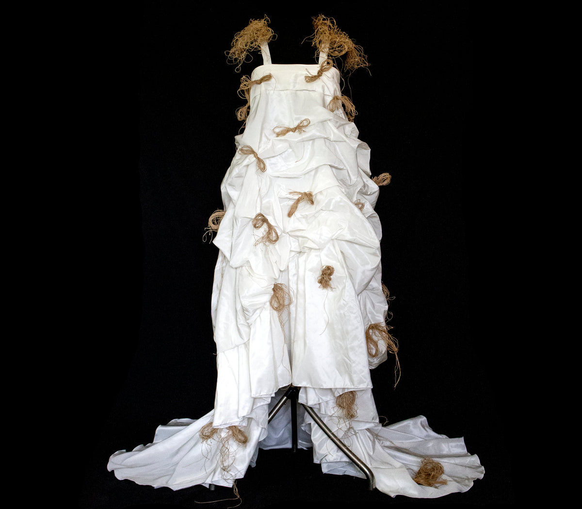Vintage Ivory Taffeta Wedding Dress | Hemp Bows Gown - 374