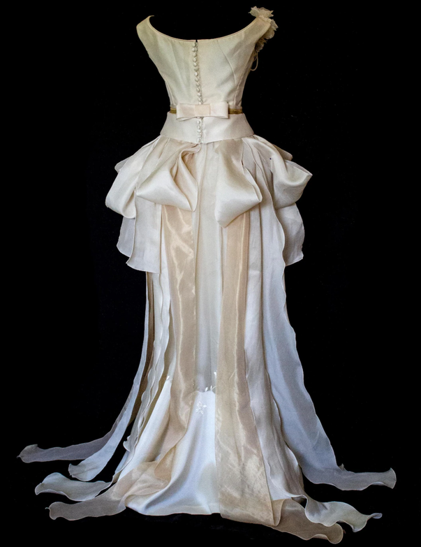 357 - VINTAGE 90s UPCYCLED SILK ORGANZA WEDDING DRESS: EMBROIDERED GOWN WITH HANDMADE FRINGE
