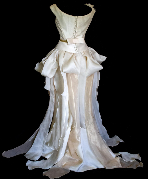 357 - VINTAGE 90s UPCYCLED SILK ORGANZA WEDDING DRESS: EMBROIDERED GOWN WITH HANDMADE FRINGE