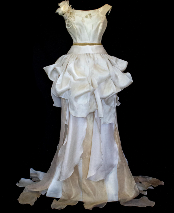 357 - VINTAGE 90s UPCYCLED SILK ORGANZA WEDDING DRESS: EMBROIDERED GOWN WITH HANDMADE FRINGE