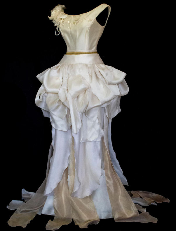 357 - VINTAGE 90s UPCYCLED SILK ORGANZA WEDDING DRESS: EMBROIDERED GOWN WITH HANDMADE FRINGE