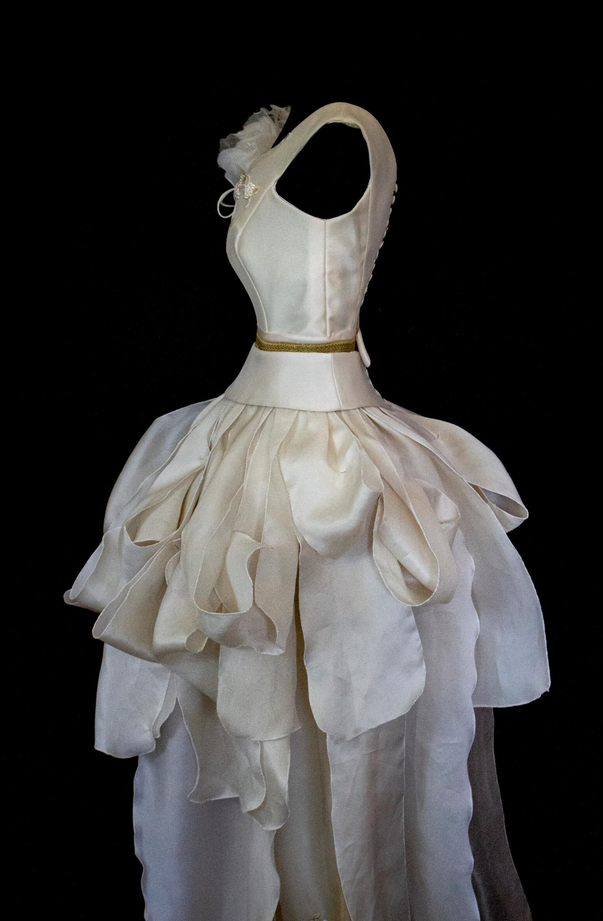 357 - VINTAGE 90s UPCYCLED SILK ORGANZA WEDDING DRESS: EMBROIDERED GOWN WITH HANDMADE FRINGE