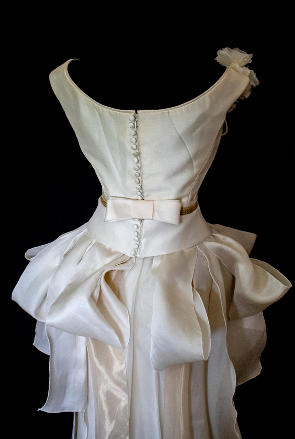 357 - VINTAGE 90s UPCYCLED SILK ORGANZA WEDDING DRESS: EMBROIDERED GOWN WITH HANDMADE FRINGE