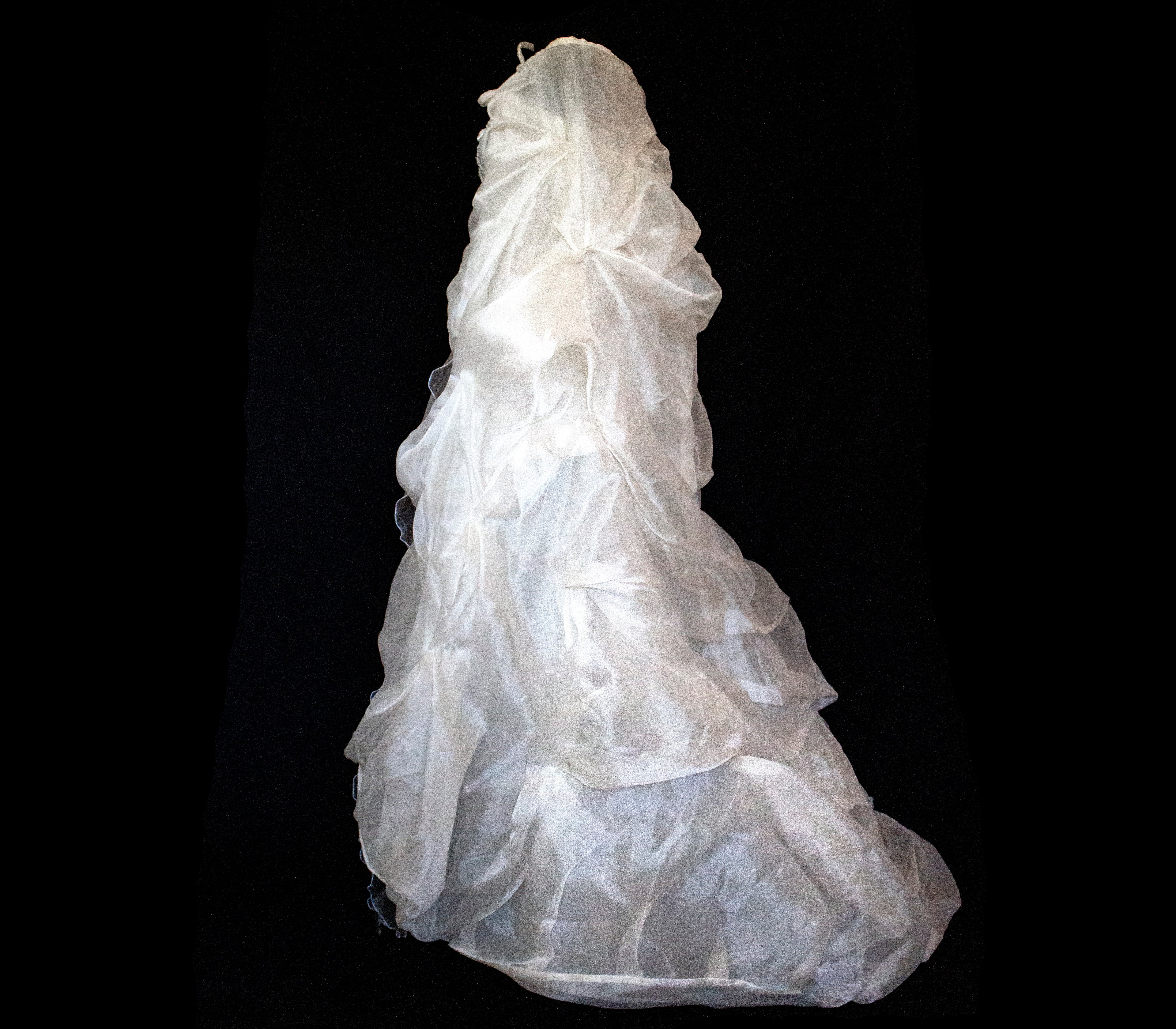 365 - VINTAGE 90s UPCYCLED EMBROIDERED WEDDING DRESS: STRAPLESS WRAP GOWN WITH IRIDESCENT DRAMA CAPE