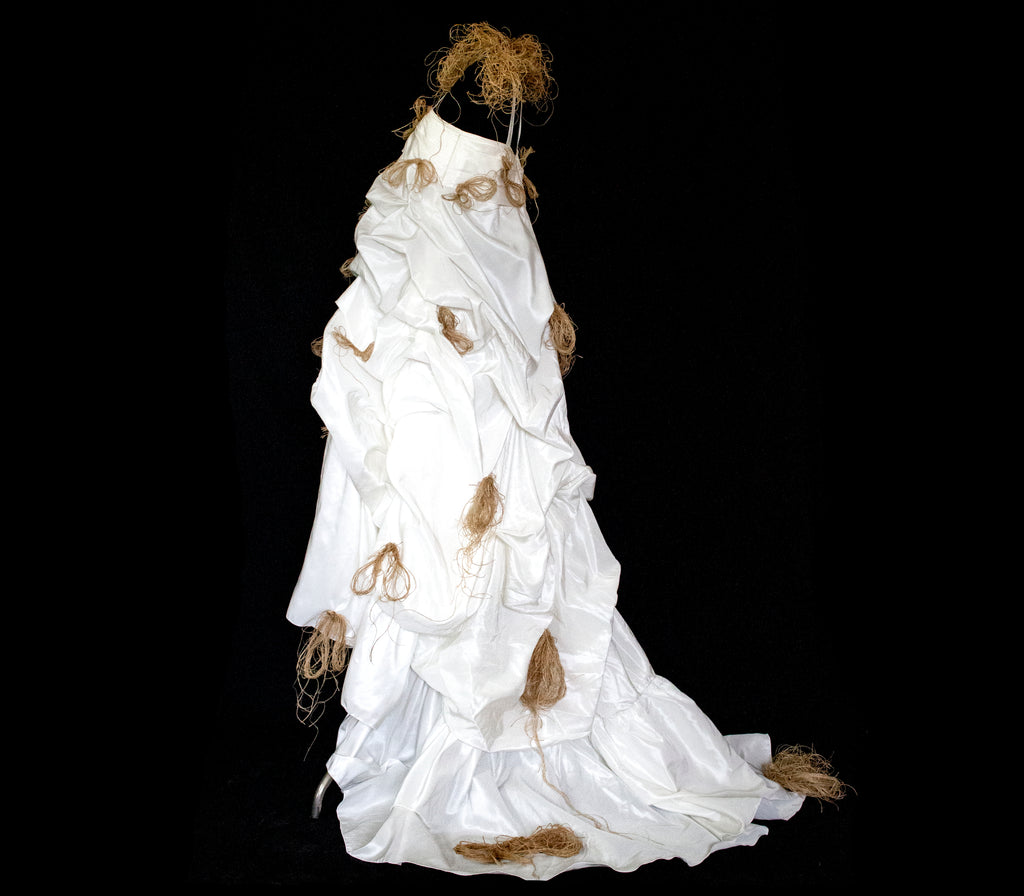 Vintage Ivory Taffeta Wedding Dress | Hemp Bows Gown - 374
