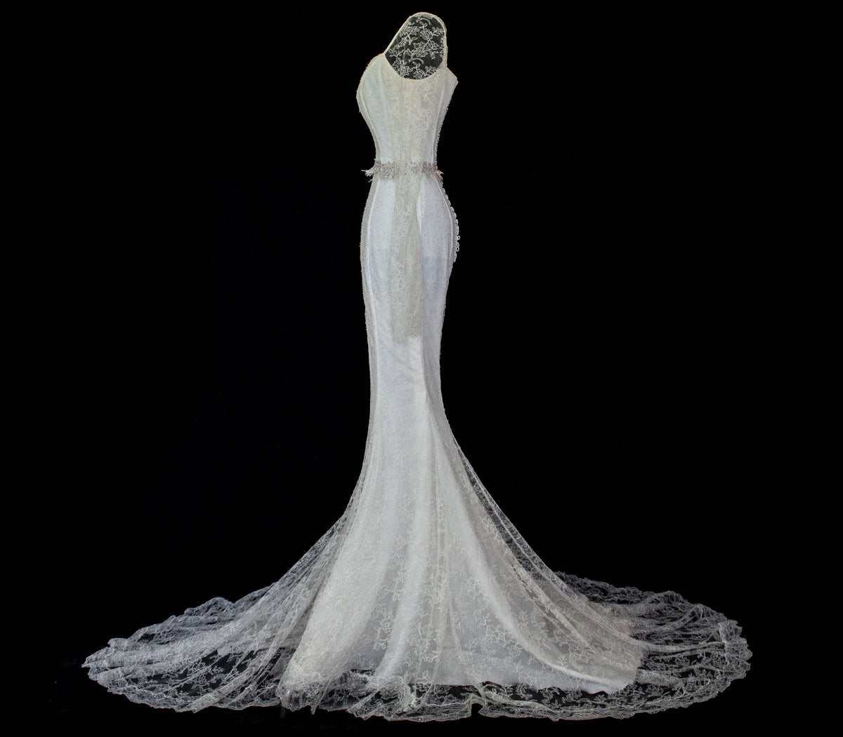 Vintage Chantilly Lace Mermaid Wedding Dress | Full Train Gown - 379
