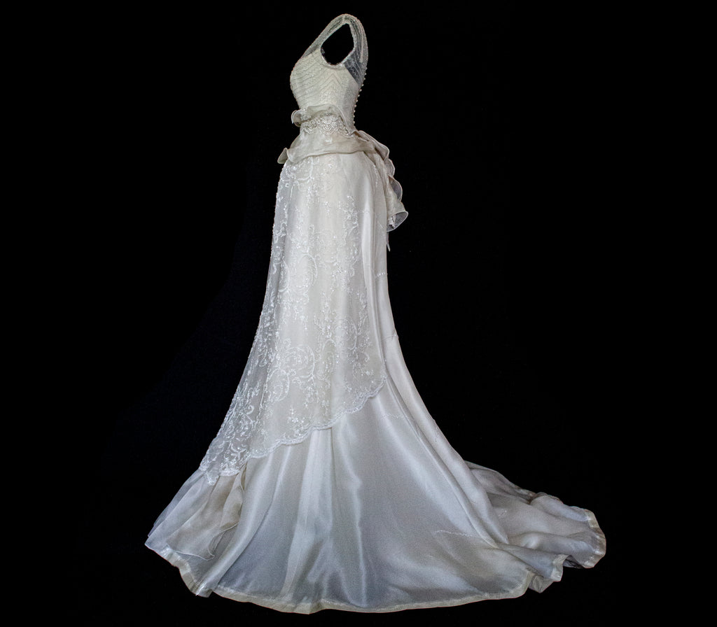 Vintage 90s A-Line Wedding Dress | Embroidered Silk Organza Bridal Gown - 367