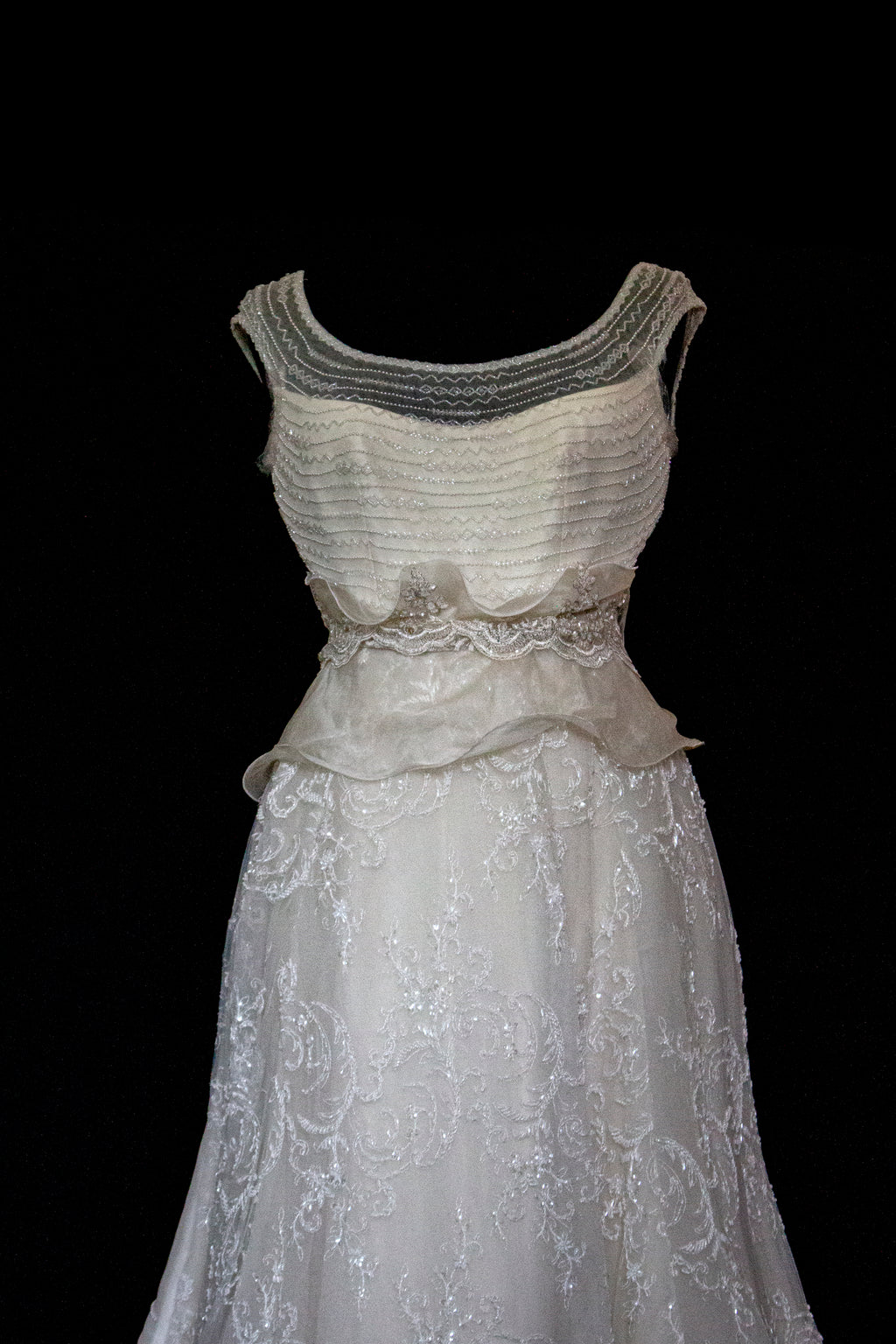 Vintage 90s A-Line Wedding Dress | Embroidered Silk Organza Bridal Gown - 367