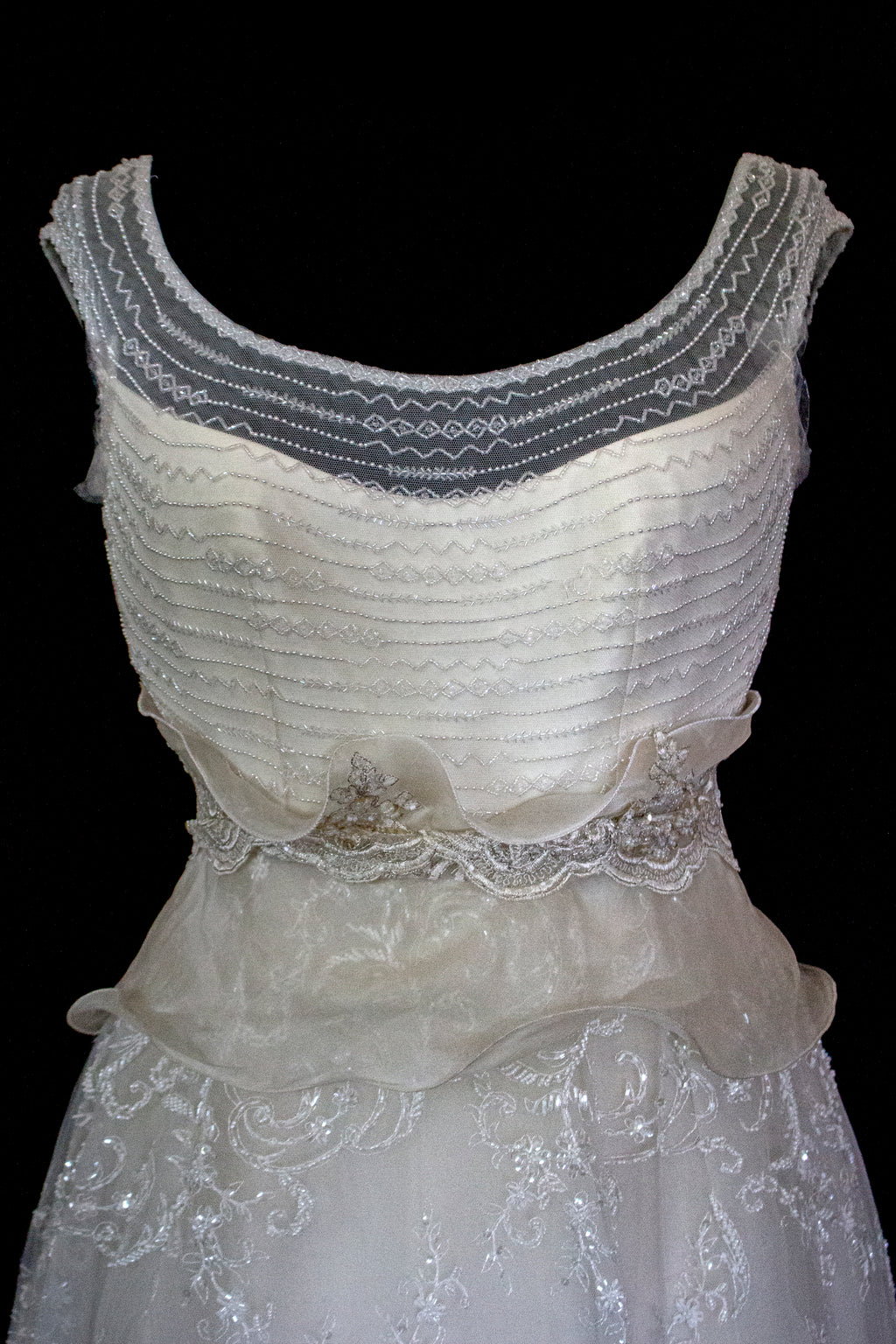 Vintage 90s A-Line Wedding Dress | Embroidered Silk Organza Bridal Gown - 367