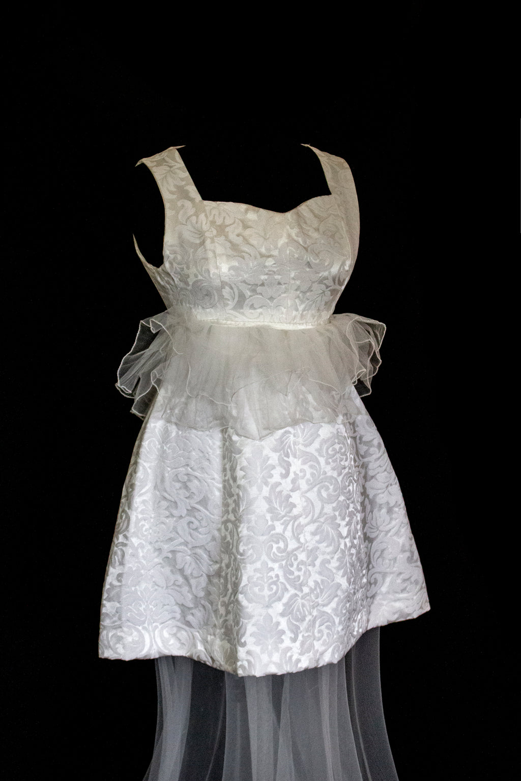 Vintage 90s Mini Wedding Dress | Damask Bridal Dress with Cape & Bow - 368