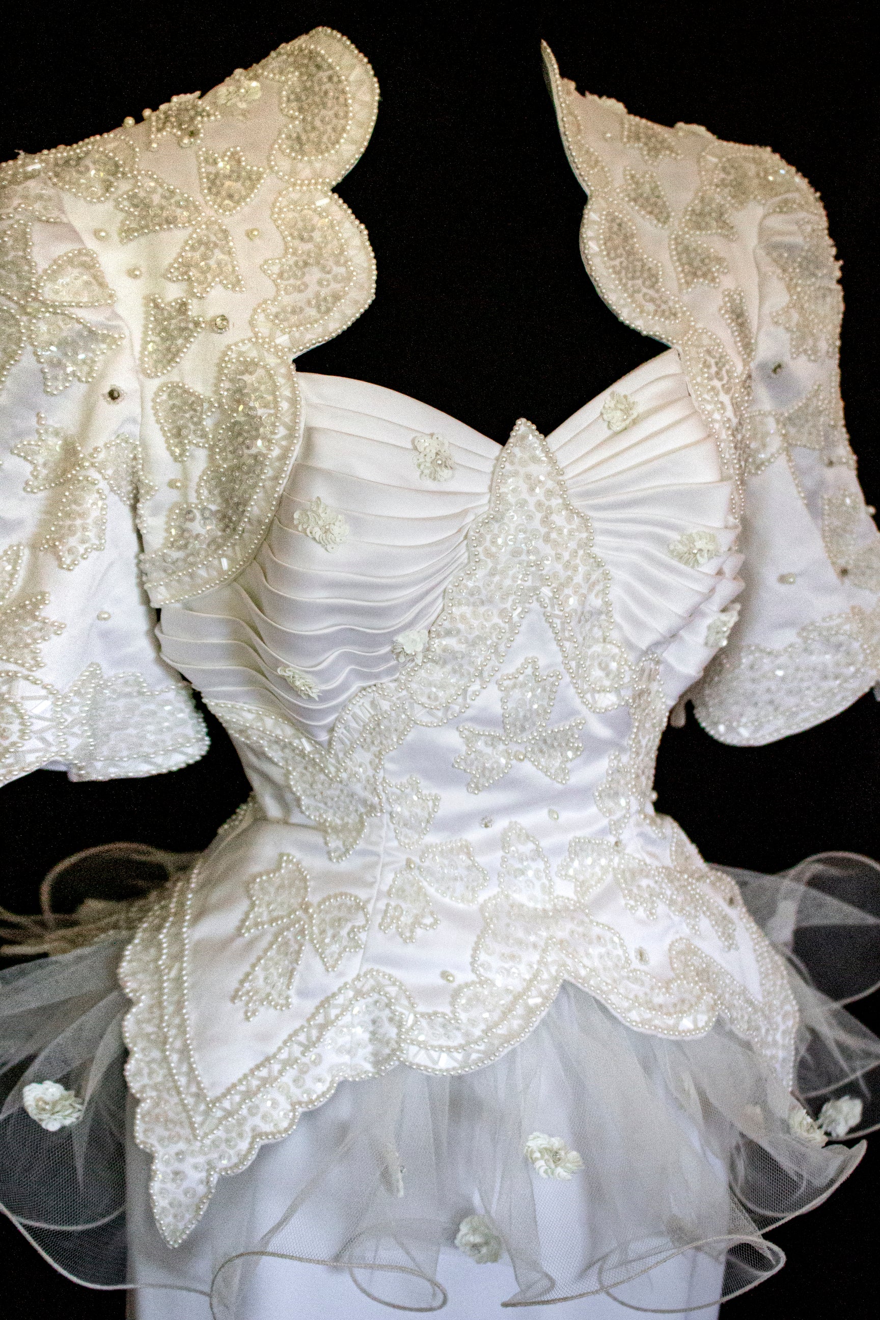 Vintage 80s Sheath Wedding Dress | Hand Embroidered Bridal Gown with Slit - 366