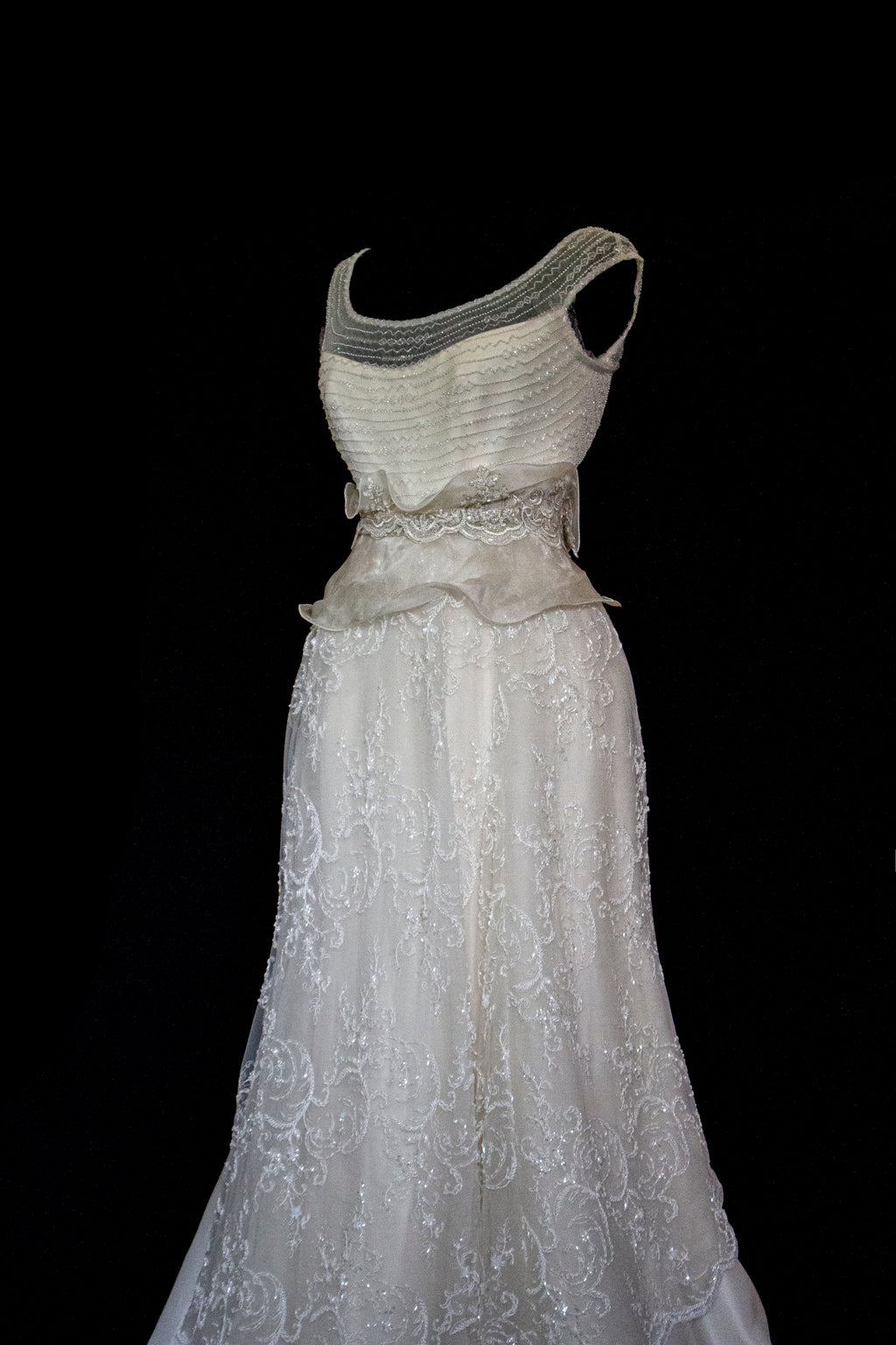 Vintage 90s A-Line Wedding Dress | Embroidered Silk Organza Bridal Gown - 367