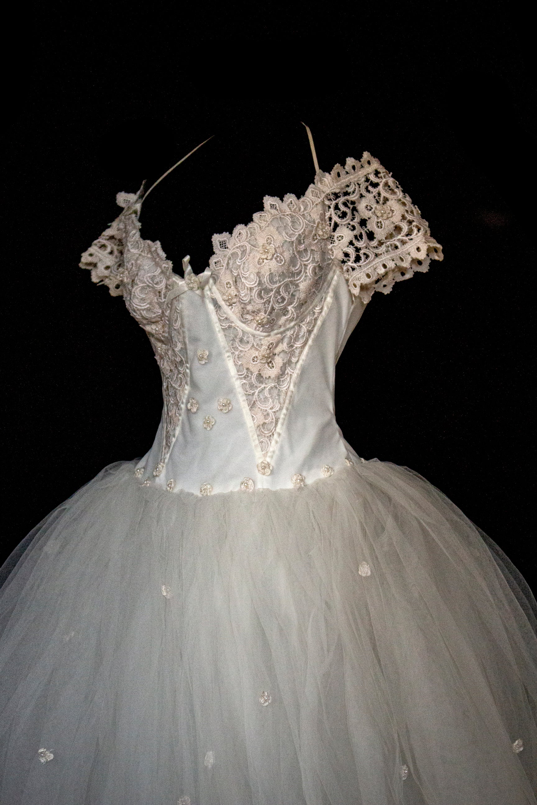 250 - MAJESTIC VINTAGE PRINCESS BALL GOWN: VOLUMINOUS TULLE & MACRAMÉ WITH 3D FLORAL EMBROIDERY