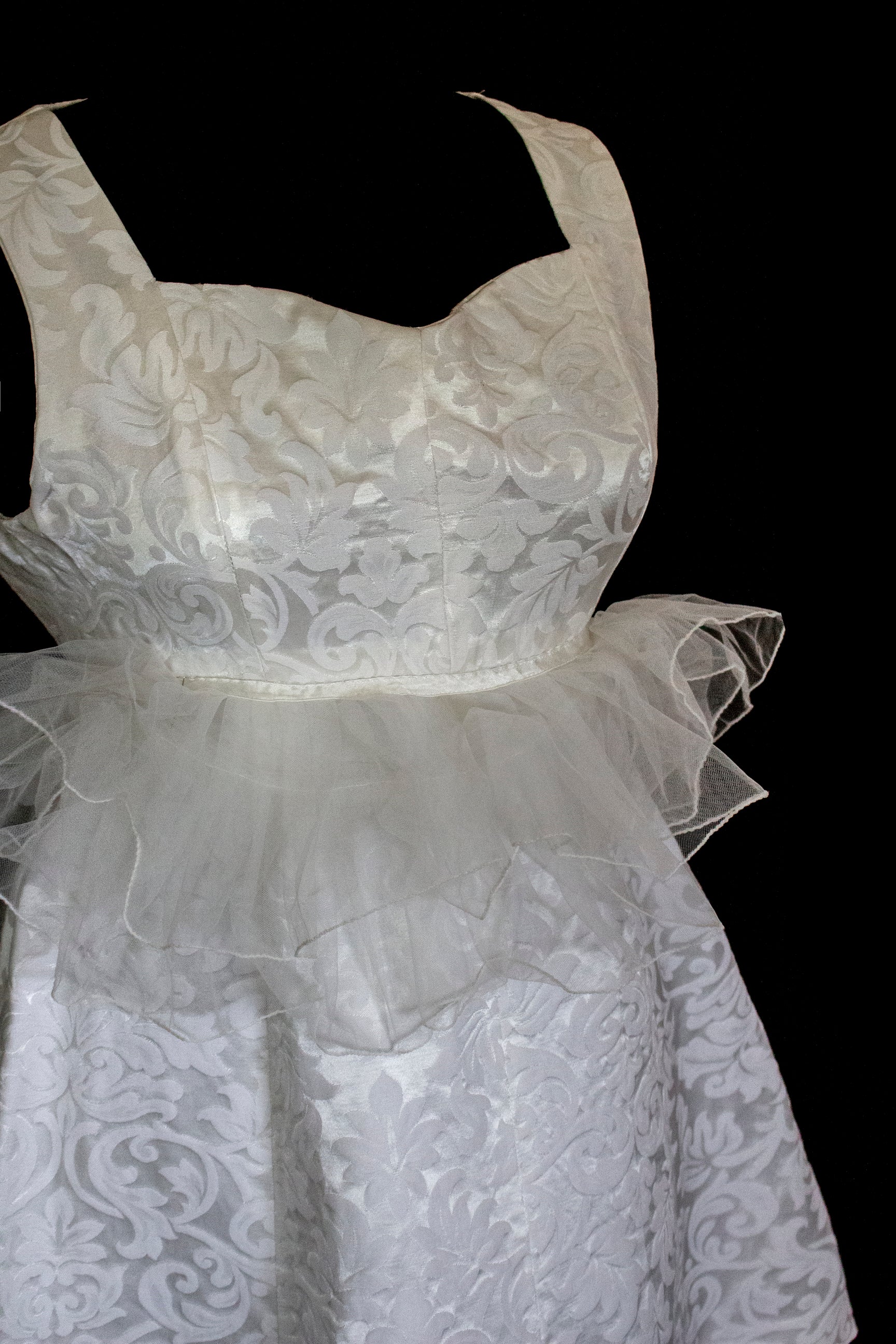 Vintage 90s Mini Wedding Dress | Damask Bridal Dress with Cape & Bow - 368