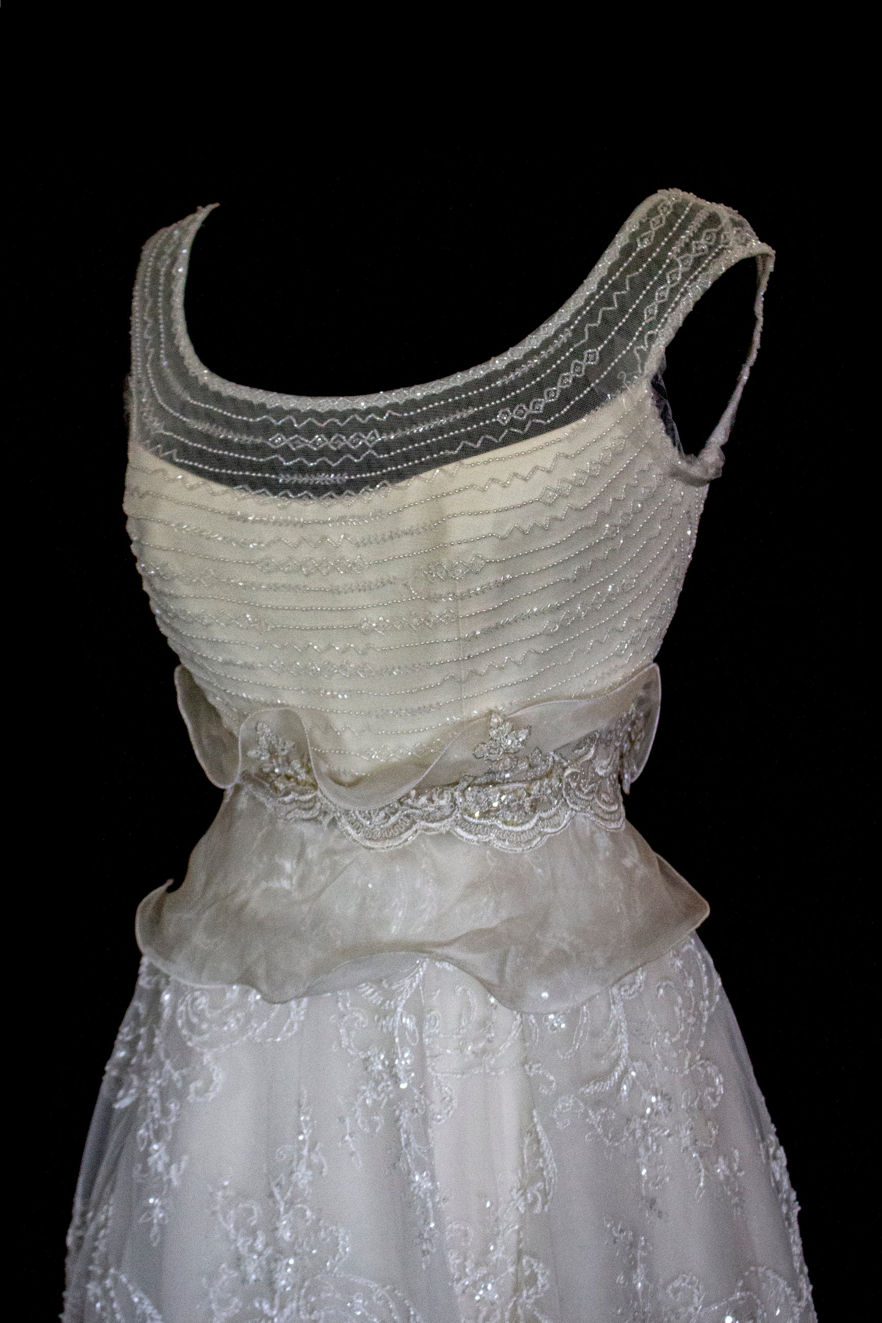 Vintage 90s A-Line Wedding Dress | Embroidered Silk Organza Bridal Gown - 367