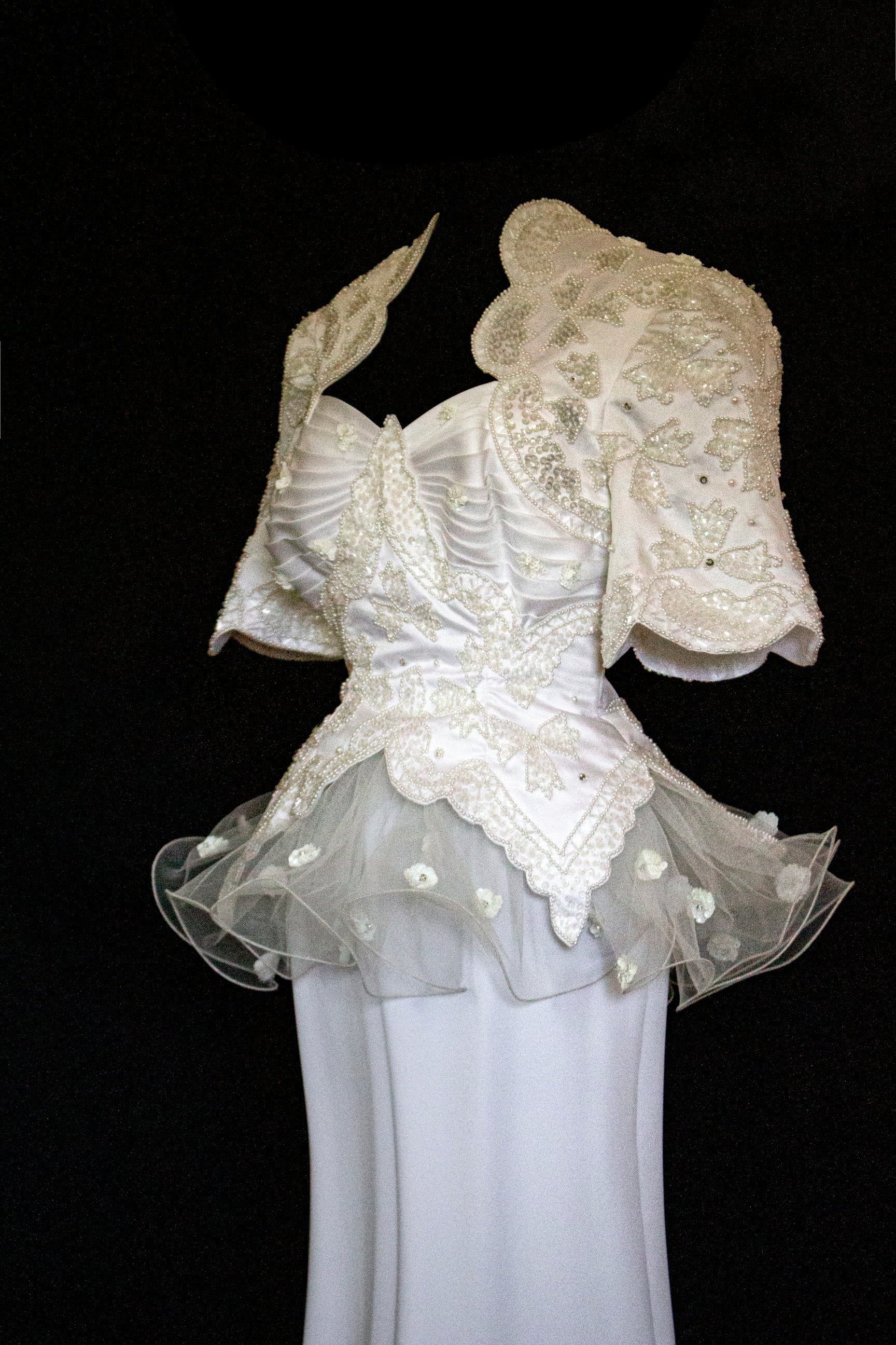 Vintage 80s Sheath Wedding Dress | Hand Embroidered Bridal Gown with Slit - 366