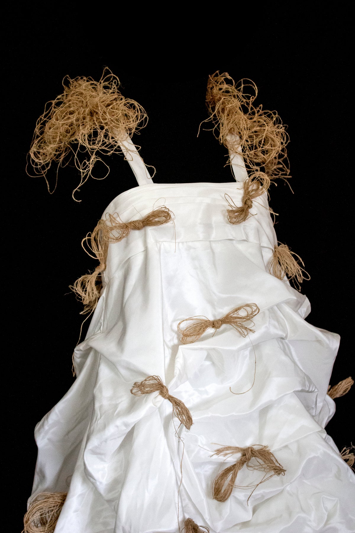Vintage Ivory Taffeta Wedding Dress | Hemp Bows Gown - 374