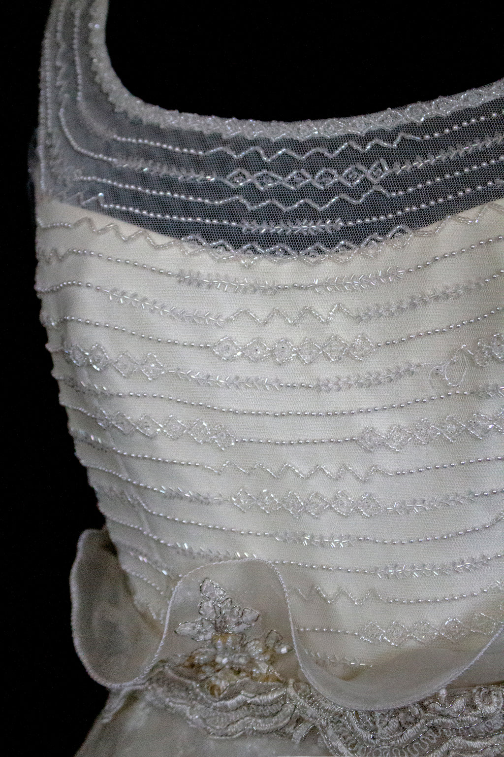 Vintage 90s A-Line Wedding Dress | Embroidered Silk Organza Bridal Gown - 367
