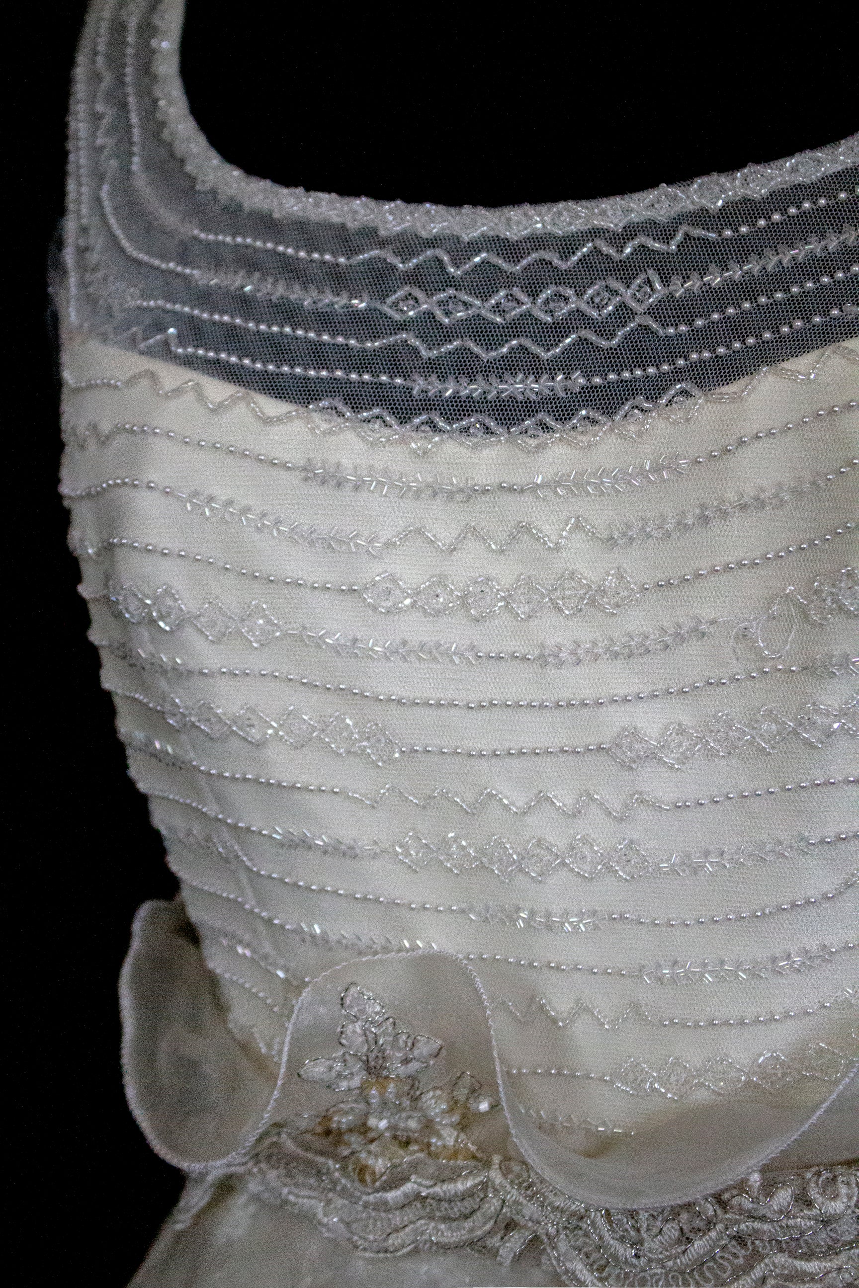 Vintage 90s A-Line Wedding Dress | Embroidered Silk Organza Bridal Gown - 367