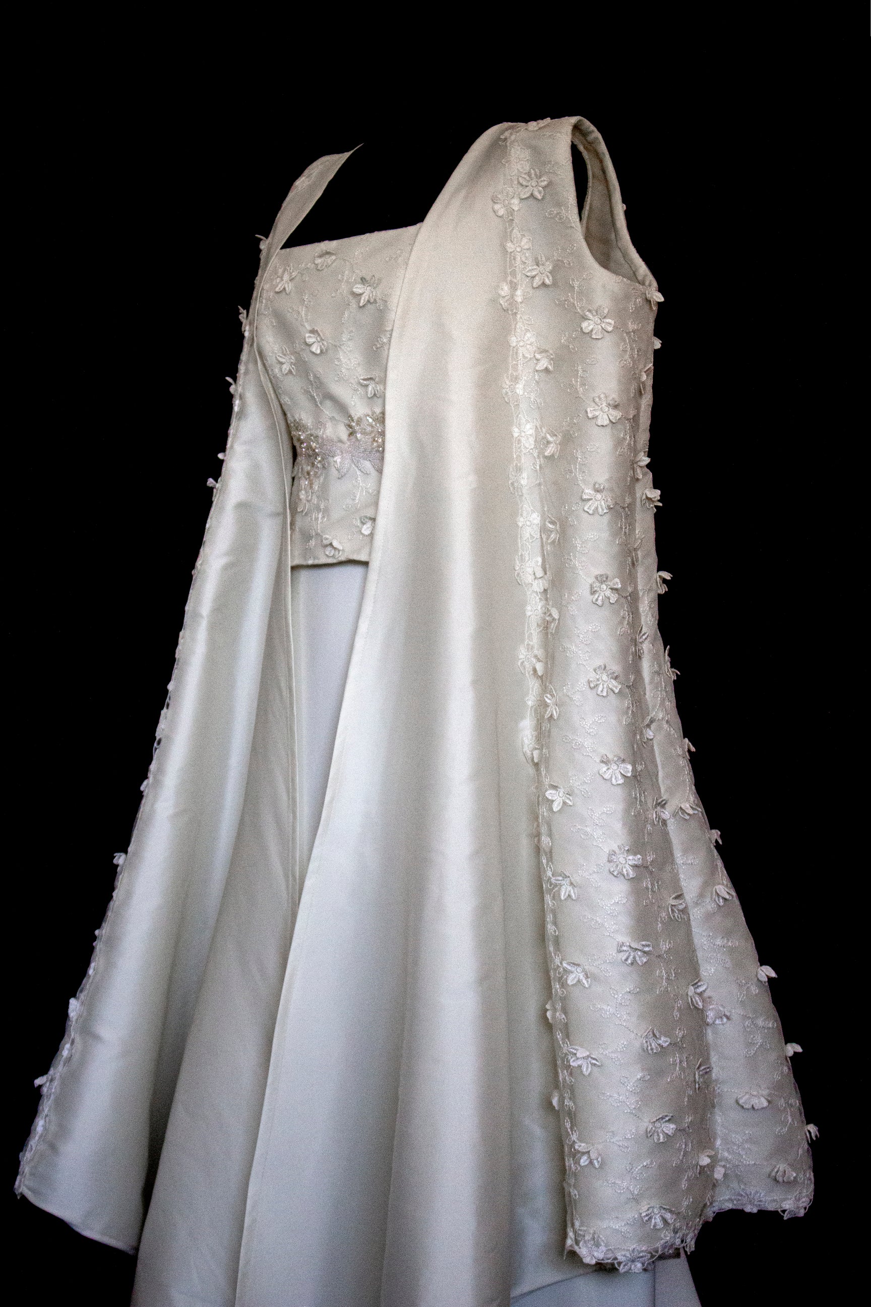 293 - UNIQUE UPCYCLED 3-PIECE BRIDAL SET: 3D FLORAL TOP, MIKADO SKIRT & BRIDAL VEST