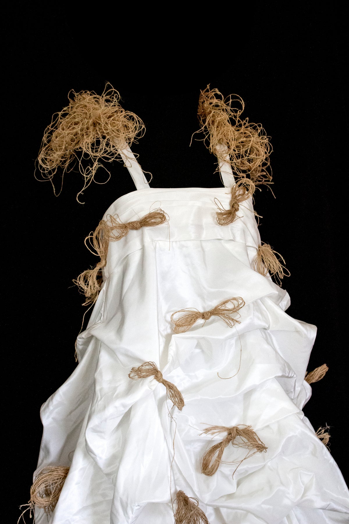 Vintage Ivory Taffeta Wedding Dress | Hemp Bows Gown - 374