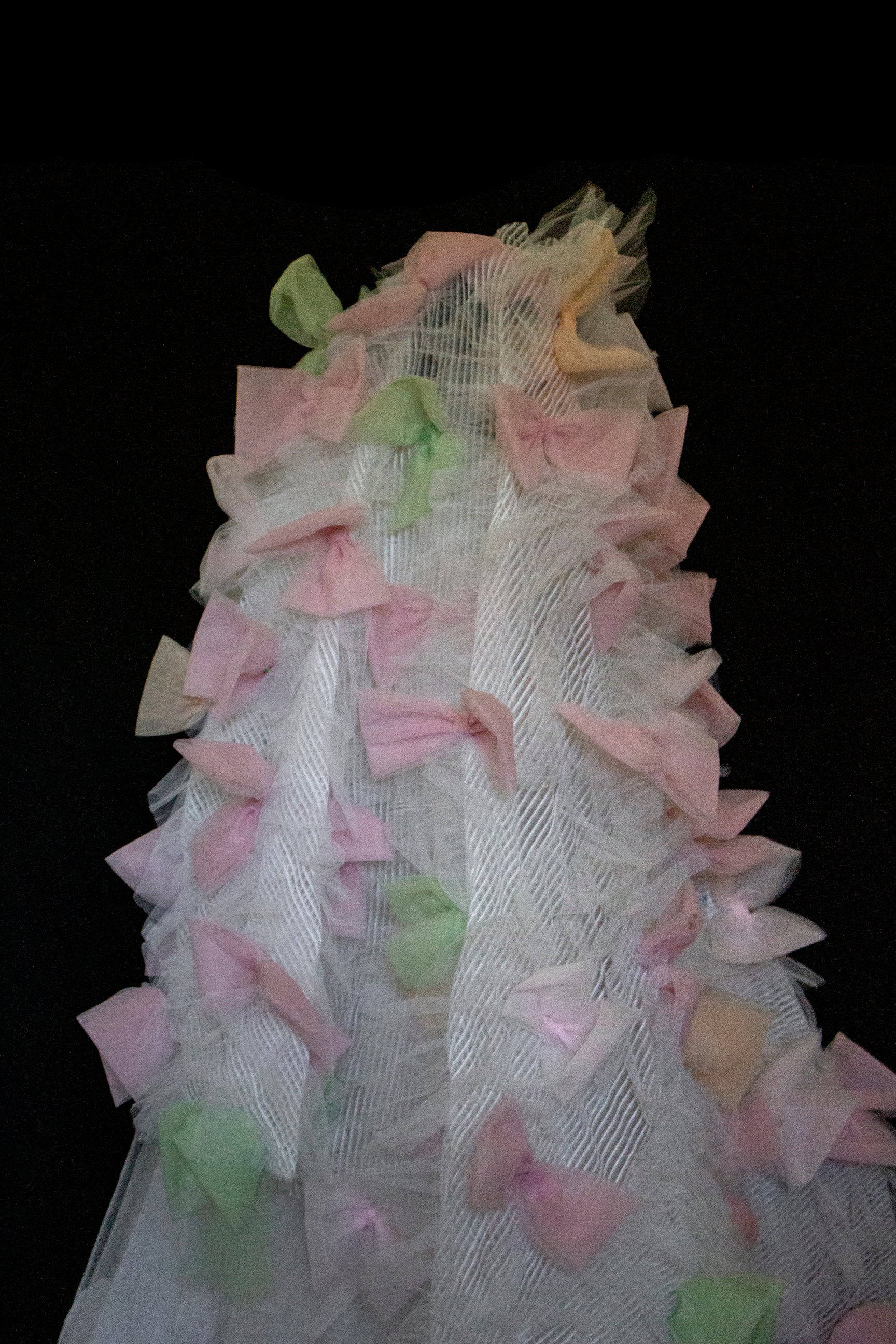 363 - VINTAGE 90s UPCYCLED TULLE 3-PIECE WEDDING DRESS: EMBROIDERED GOWN WITH HANDMADE BOWS AND CAPE