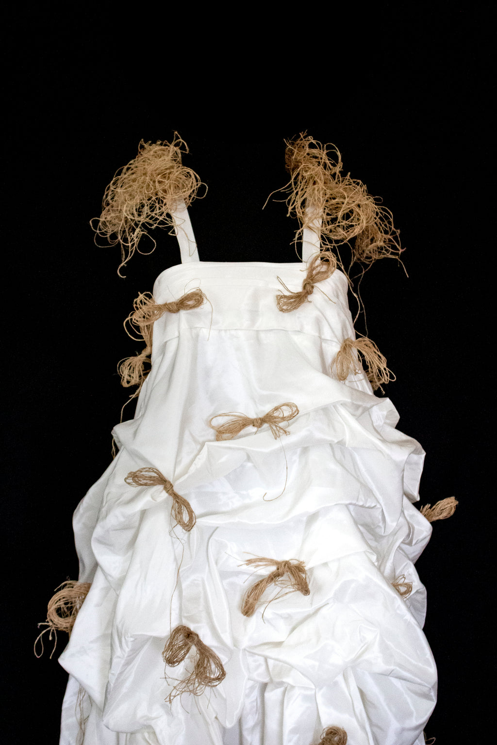 Vintage Ivory Taffeta Wedding Dress | Hemp Bows Gown - 374