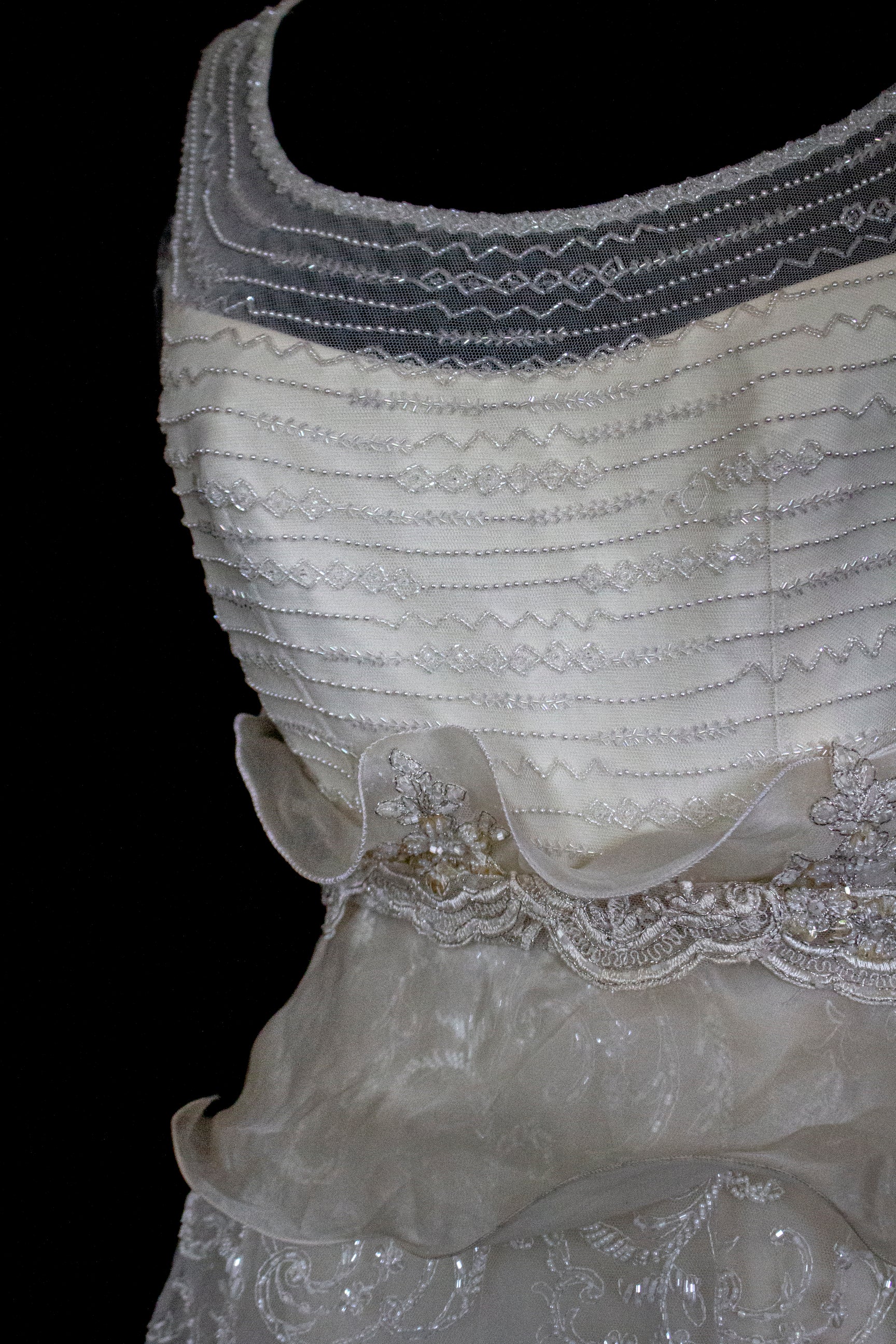 Vintage 90s A-Line Wedding Dress | Embroidered Silk Organza Bridal Gown - 367
