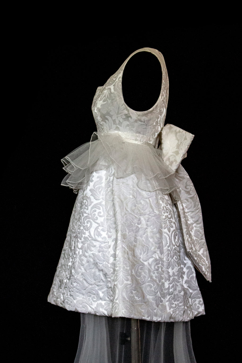 Vintage 90s Mini Wedding Dress | Damask Bridal Dress with Cape & Bow - 368