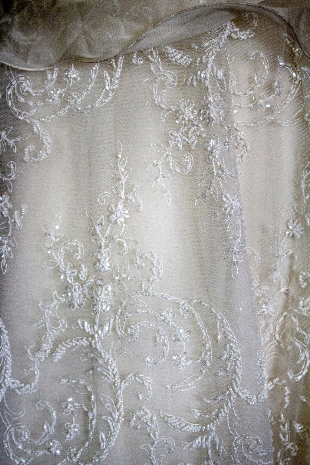Vintage 90s A-Line Wedding Dress | Embroidered Silk Organza Bridal Gown - 367