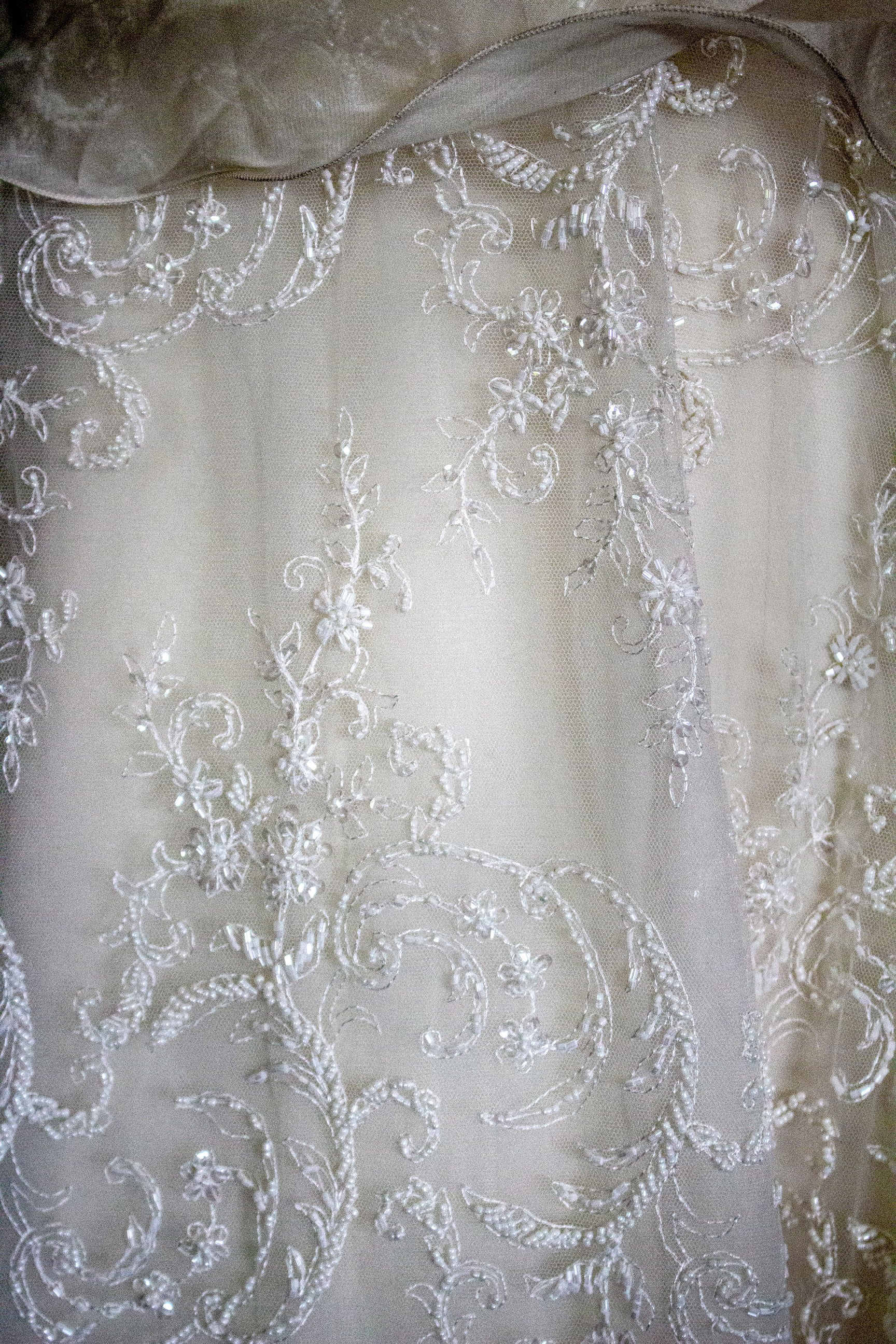 Vintage 90s A-Line Wedding Dress | Embroidered Silk Organza Bridal Gown - 367