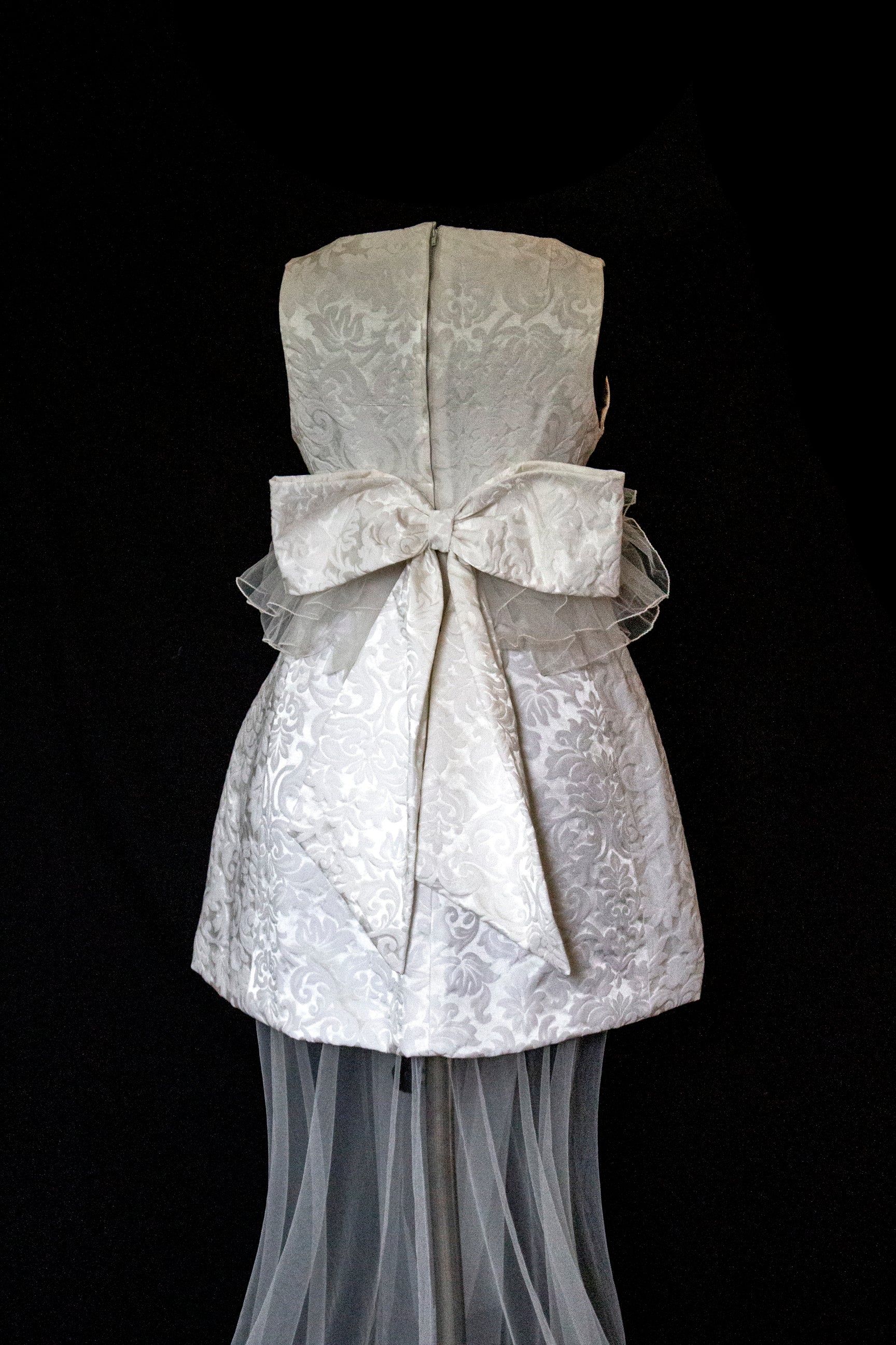 Vintage 90s Mini Wedding Dress | Damask Bridal Dress with Cape & Bow - 368