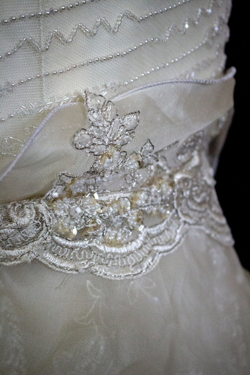 Vintage 90s A-Line Wedding Dress | Embroidered Silk Organza Bridal Gown - 367