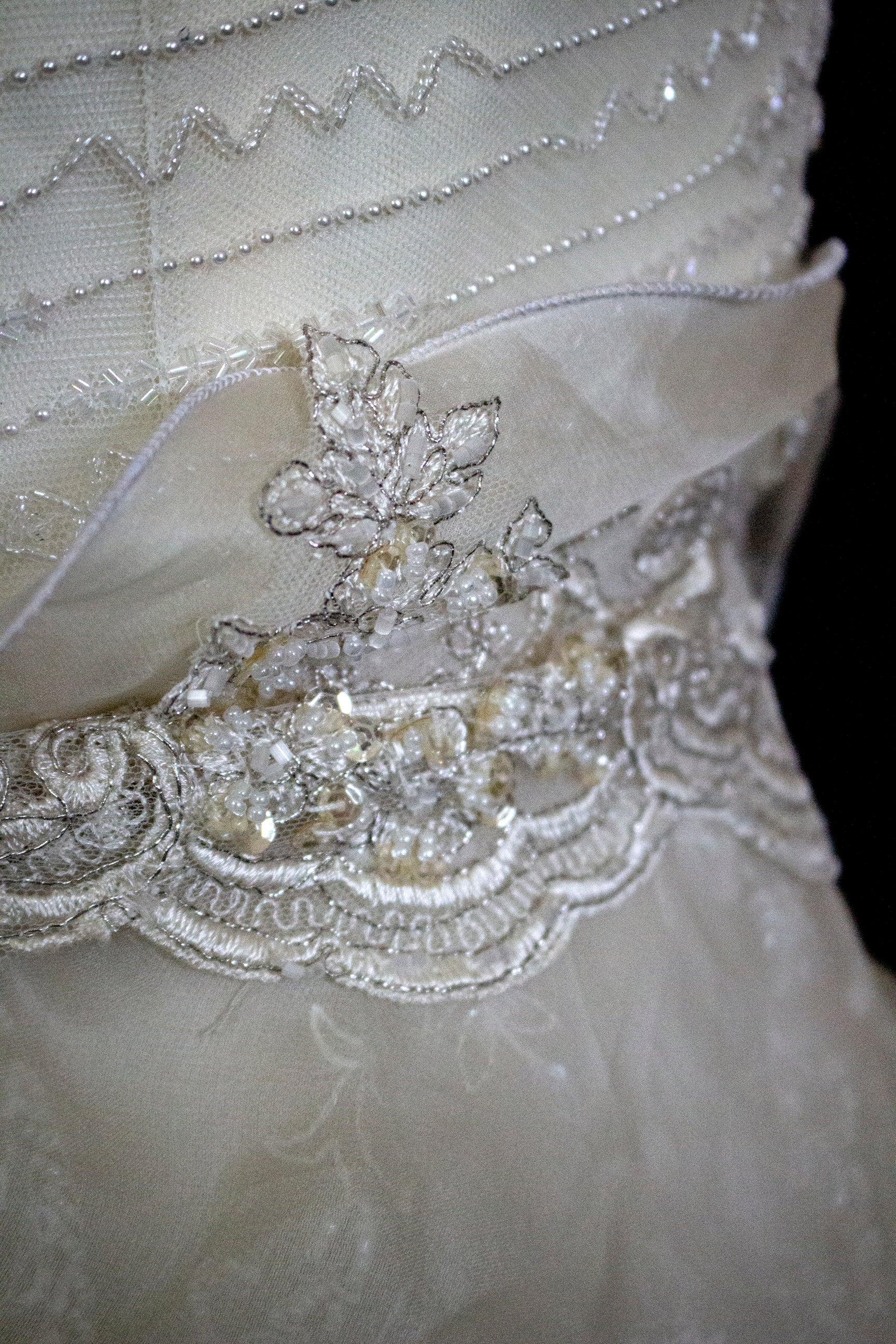 Vintage 90s A-Line Wedding Dress | Embroidered Silk Organza Bridal Gown - 367
