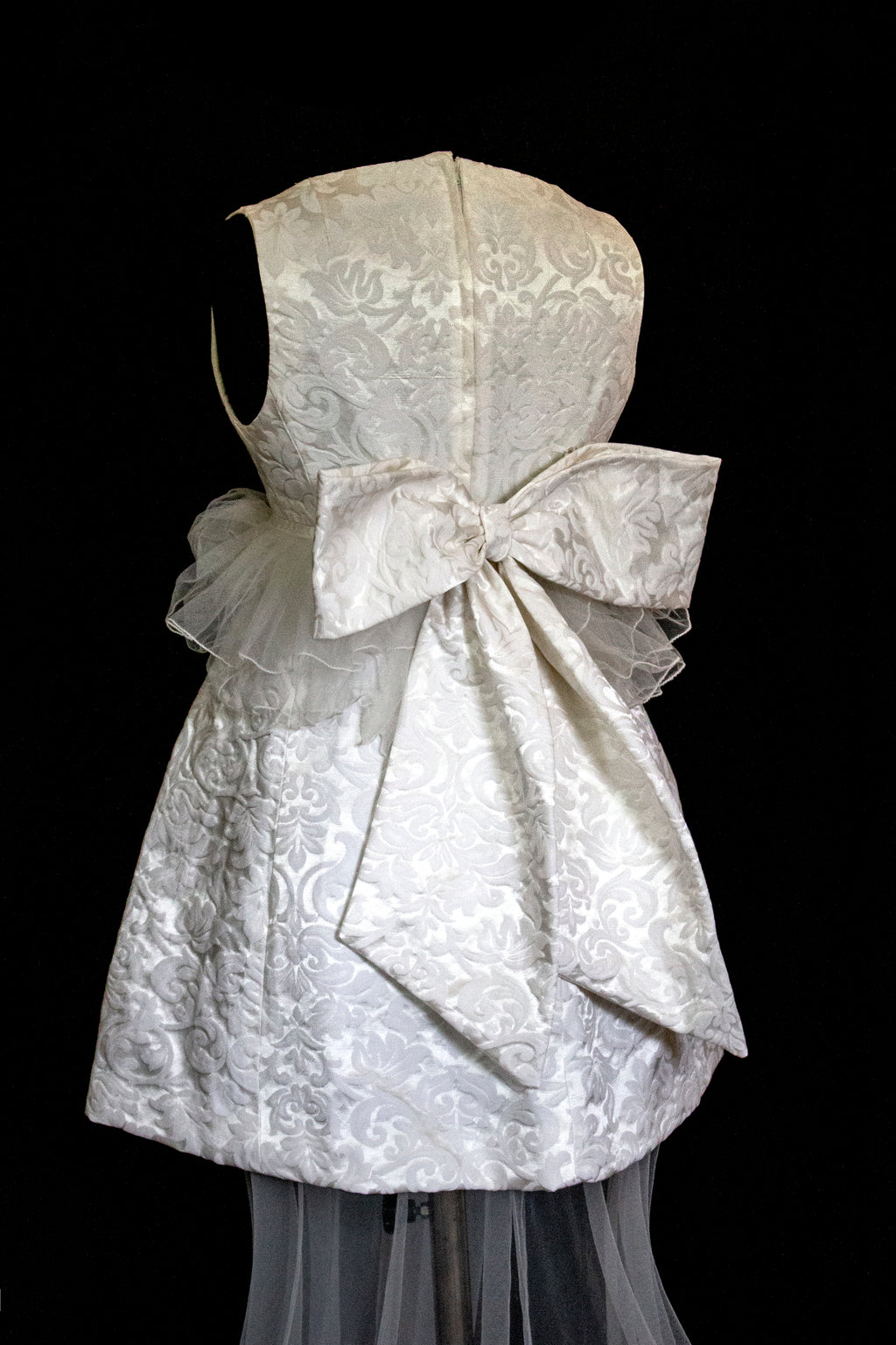 Vintage 90s Mini Wedding Dress | Damask Bridal Dress with Cape & Bow - 368