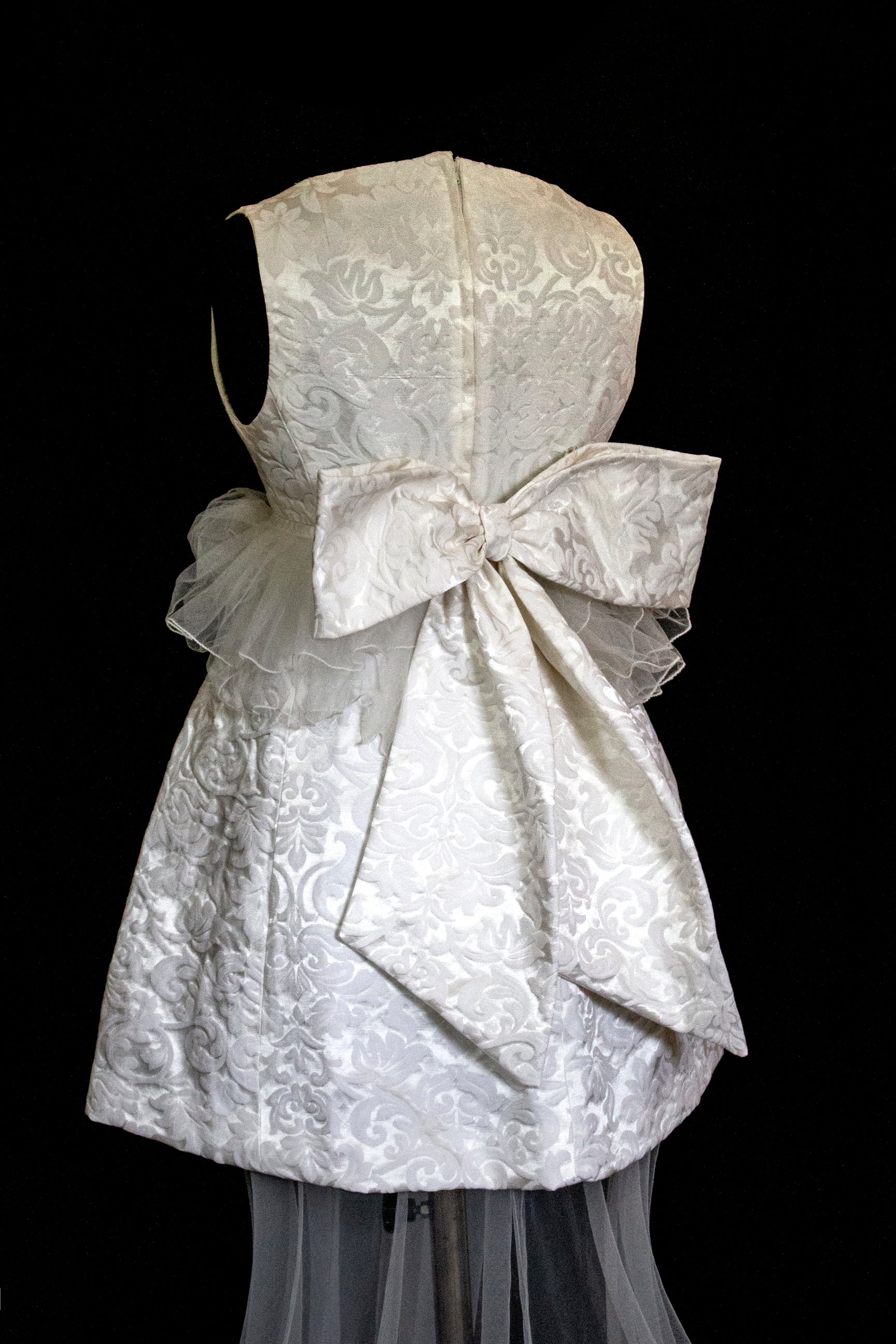 Vintage 90s Mini Wedding Dress | Damask Bridal Dress with Cape & Bow - 368