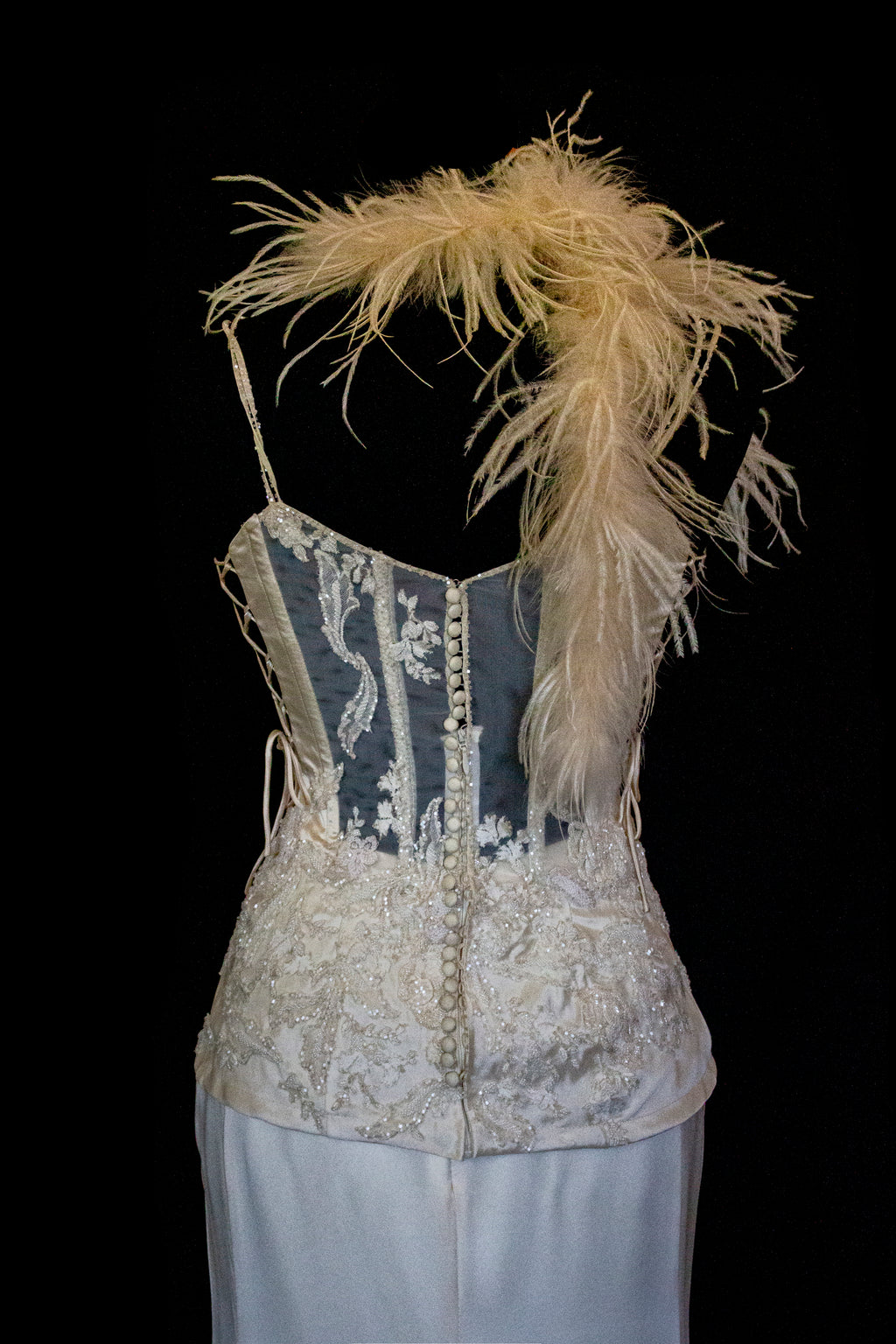 362 - VINTAGE 90s SILK BRIDAL TWO PIECE SET: EMBROIDERED BUSTIER AND FLUID CREAM SKIRT