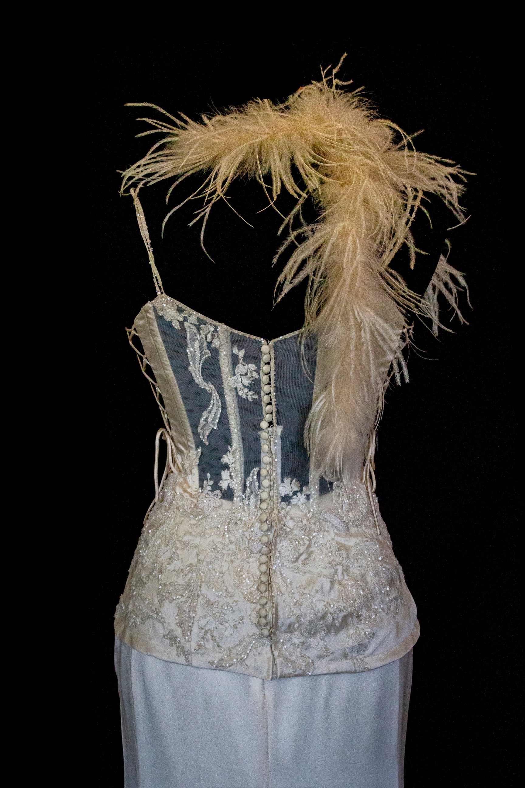 362 - VINTAGE 90s SILK BRIDAL TWO PIECE SET: EMBROIDERED BUSTIER AND FLUID CREAM SKIRT