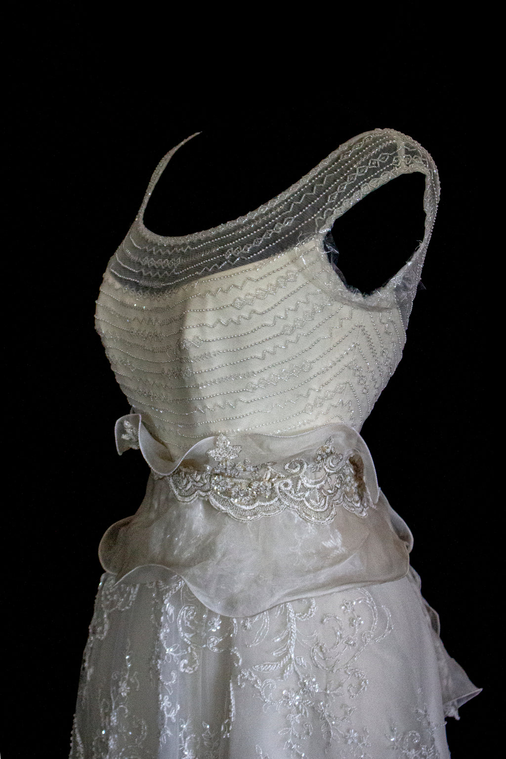 Vintage 90s A-Line Wedding Dress | Embroidered Silk Organza Bridal Gown - 367