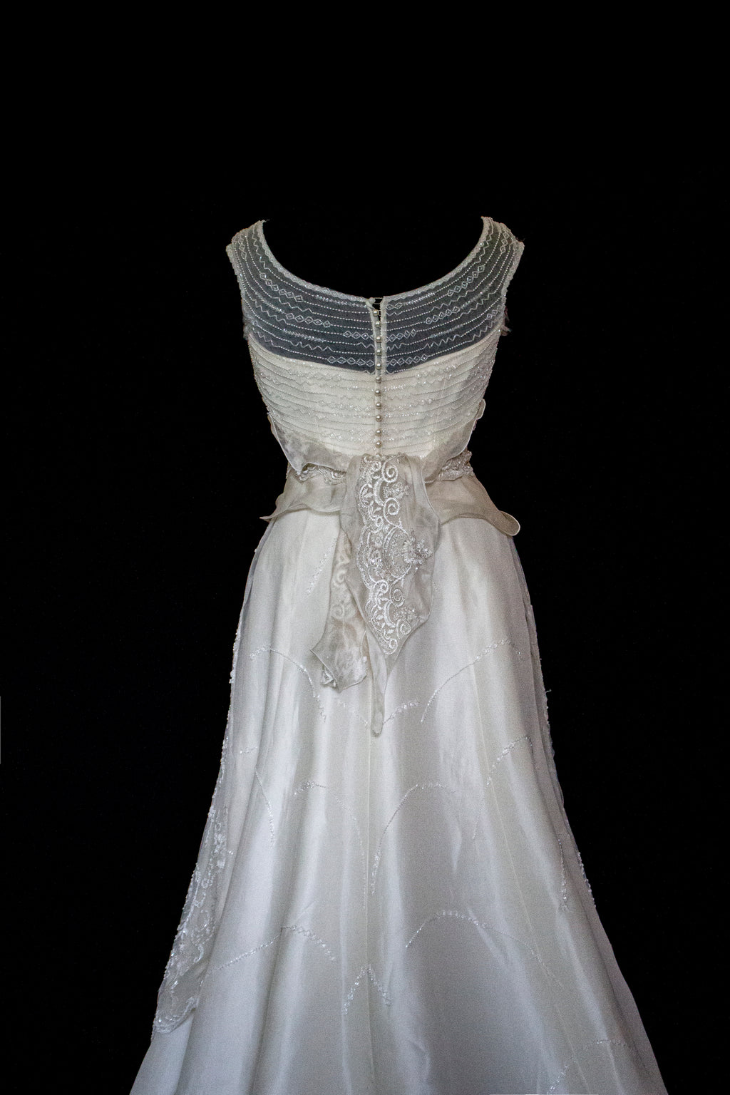 Vintage 90s A-Line Wedding Dress | Embroidered Silk Organza Bridal Gown - 367