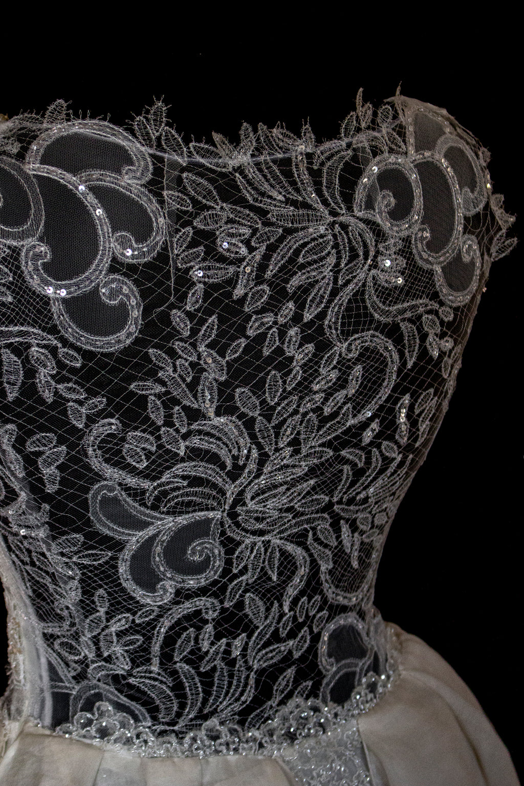 331 - ONE OF A KIND UPCYCLED VINTAGE BRIDAL GOWN: ASYMMETRIC LAYERED SILK CLOUD SKIRT & EMBROIDERED LACE - Vague atelier