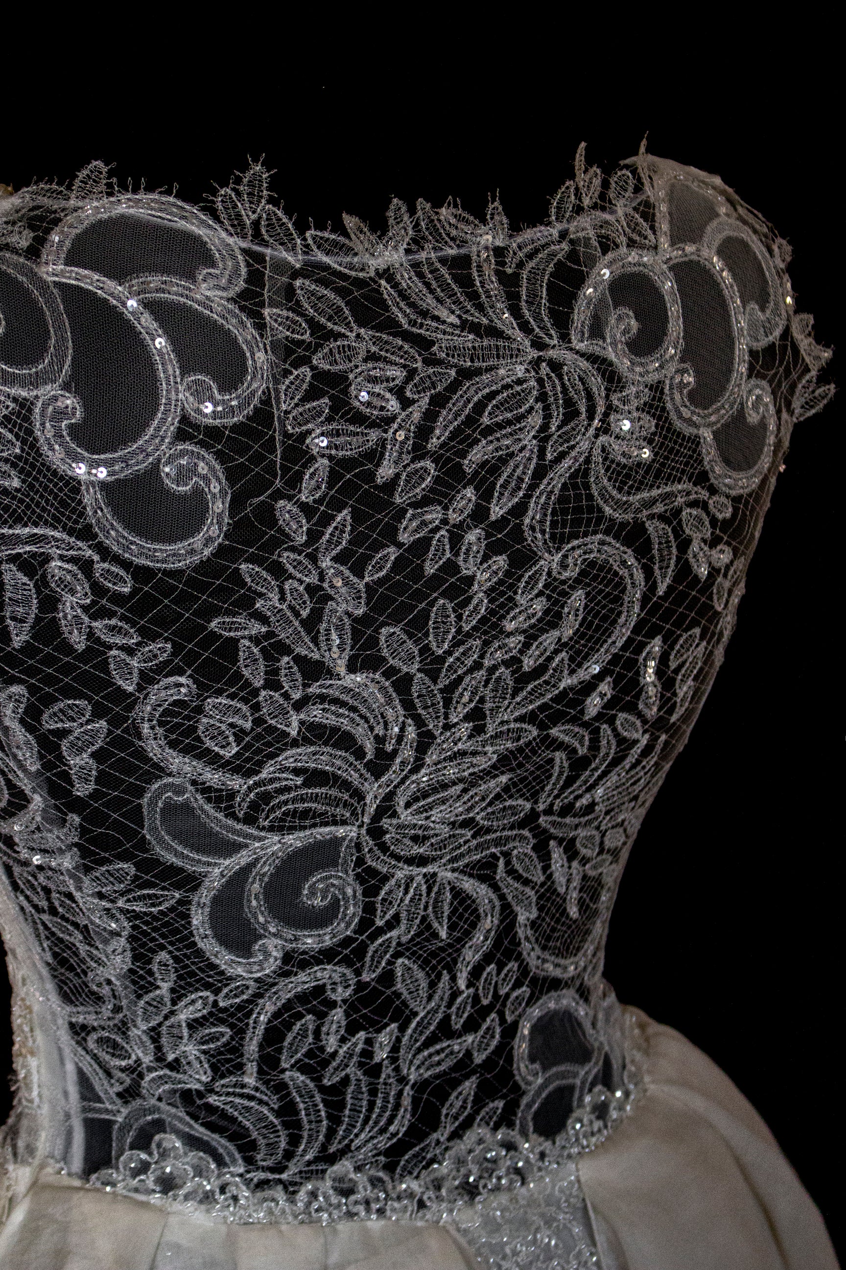 331 - ONE OF A KIND UPCYCLED VINTAGE BRIDAL GOWN: ASYMMETRIC LAYERED SILK CLOUD SKIRT & EMBROIDERED LACE - Vague atelier