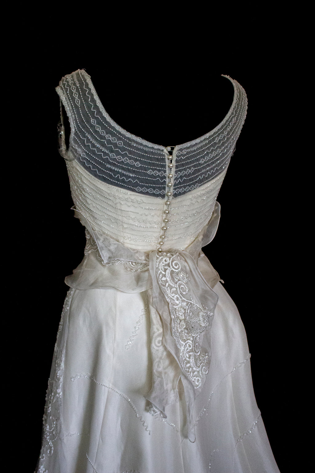Vintage 90s A-Line Wedding Dress | Embroidered Silk Organza Bridal Gown - 367