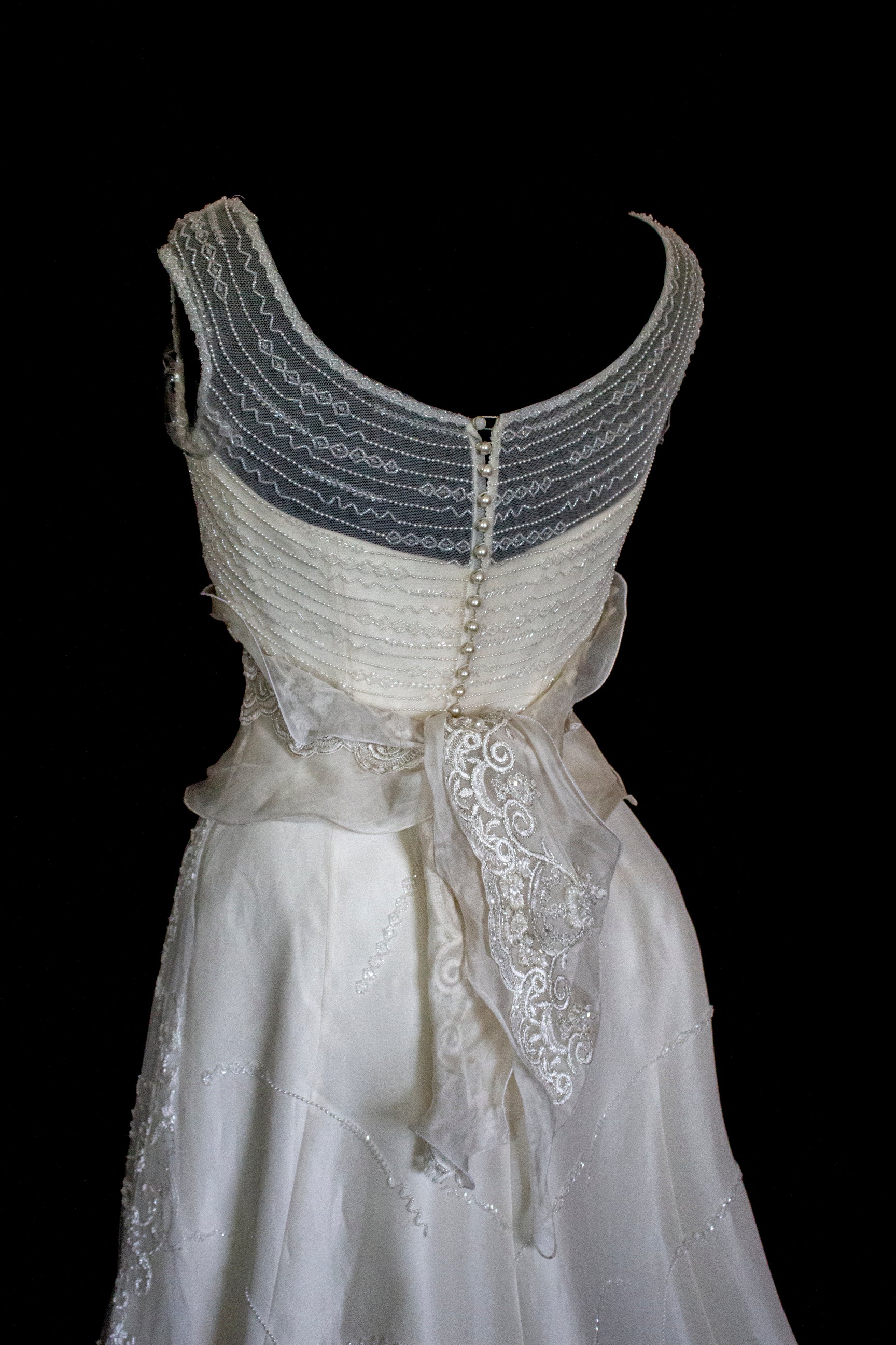 Vintage 90s A-Line Wedding Dress | Embroidered Silk Organza Bridal Gown - 367