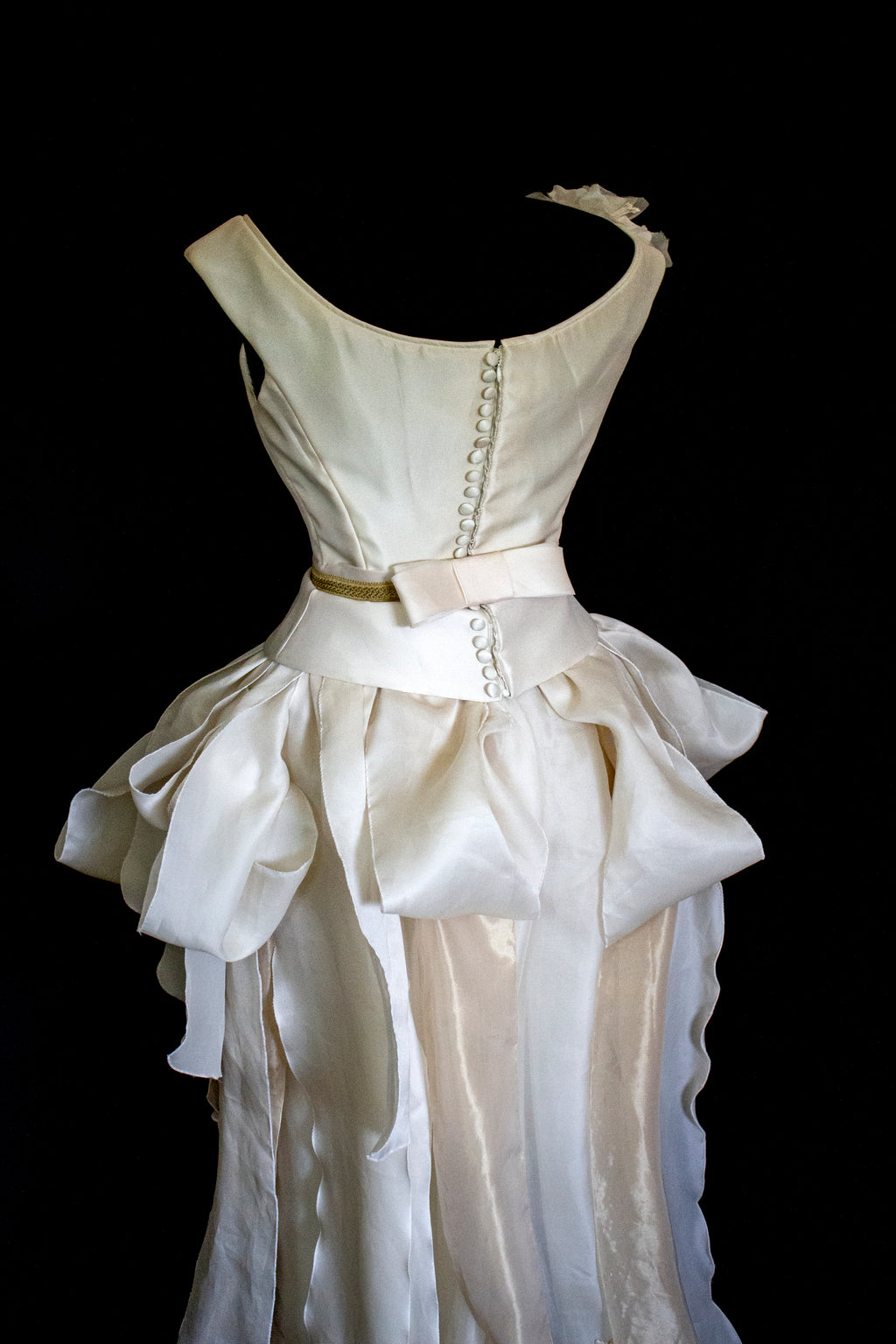 357 - VINTAGE 90s UPCYCLED SILK ORGANZA WEDDING DRESS: EMBROIDERED GOWN WITH HANDMADE FRINGE