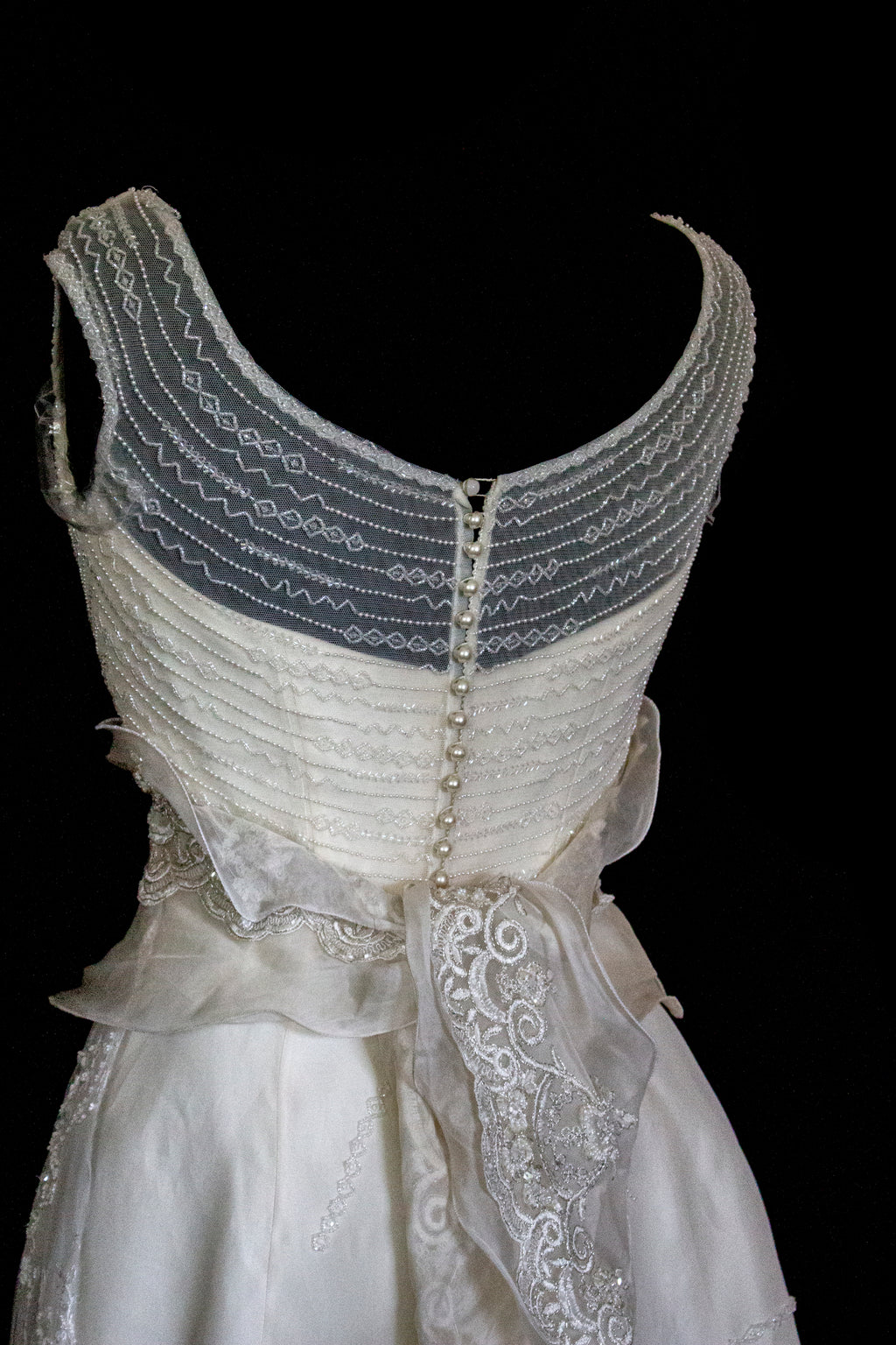 Vintage 90s A-Line Wedding Dress | Embroidered Silk Organza Bridal Gown - 367
