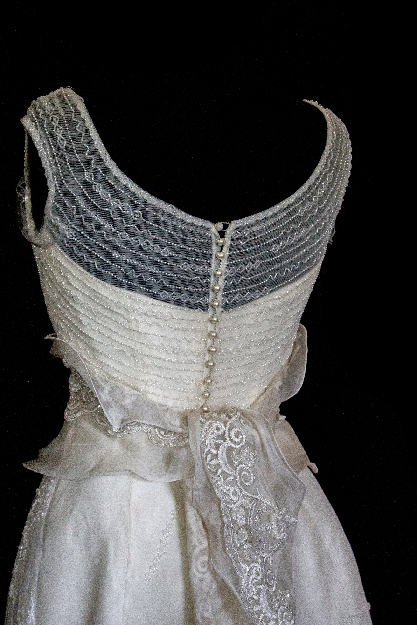 Vintage 90s A-Line Wedding Dress | Embroidered Silk Organza Bridal Gown - 367